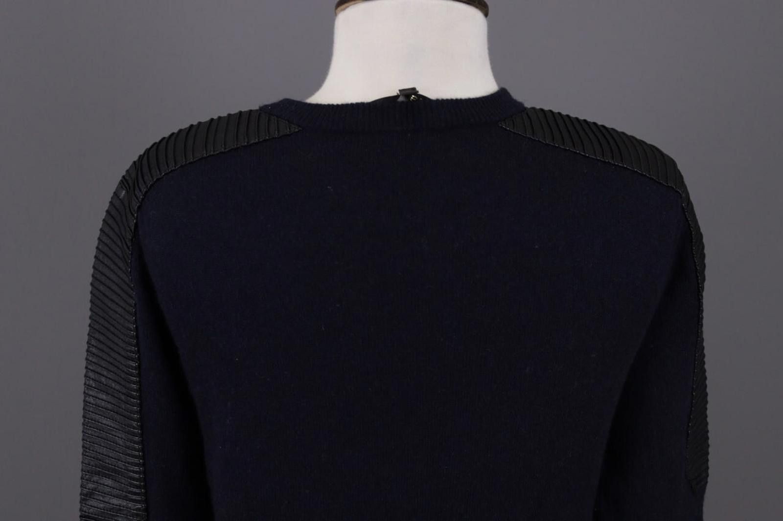 Other Maje Navy Blue Wool Leather Shoulders Sweater Size 1 Size M / US 6-8 / IT 42-44 - 10 Thumbnail