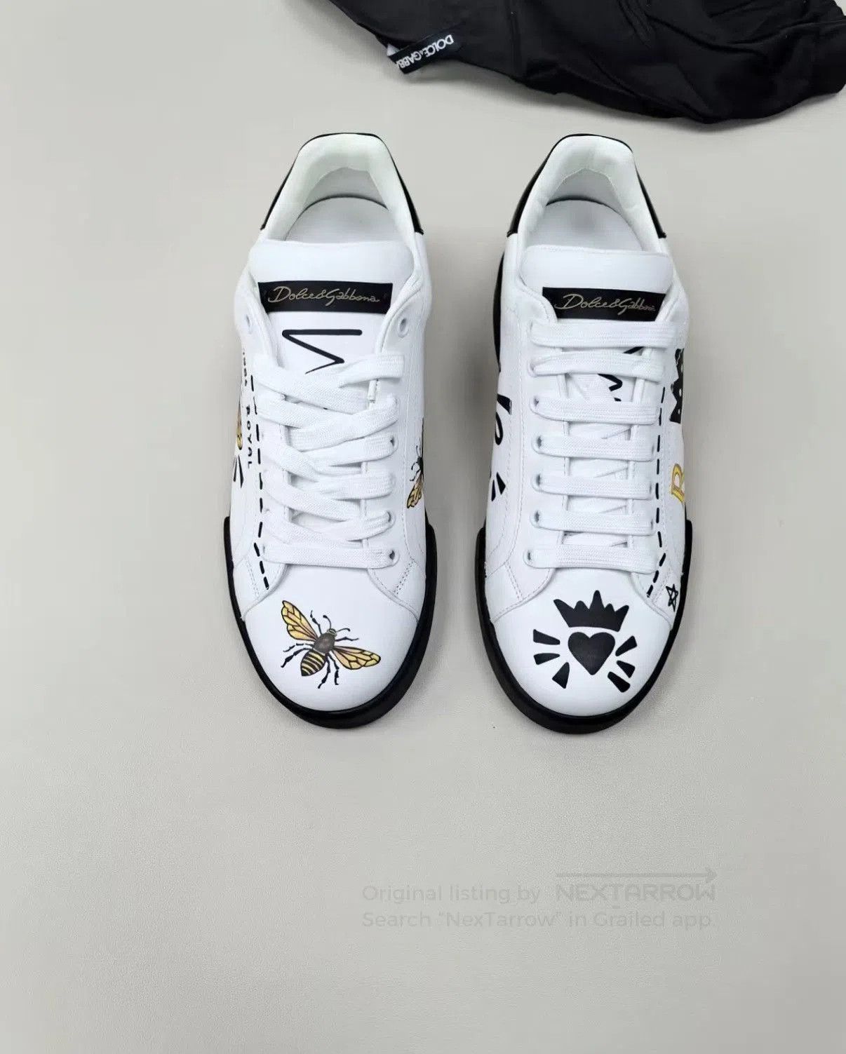 Dolce & Gabbana White Lowtop Sneakers with Bee & Heart Designs. Size US 9.5 / EU 42-43 - 1 Thumbnail