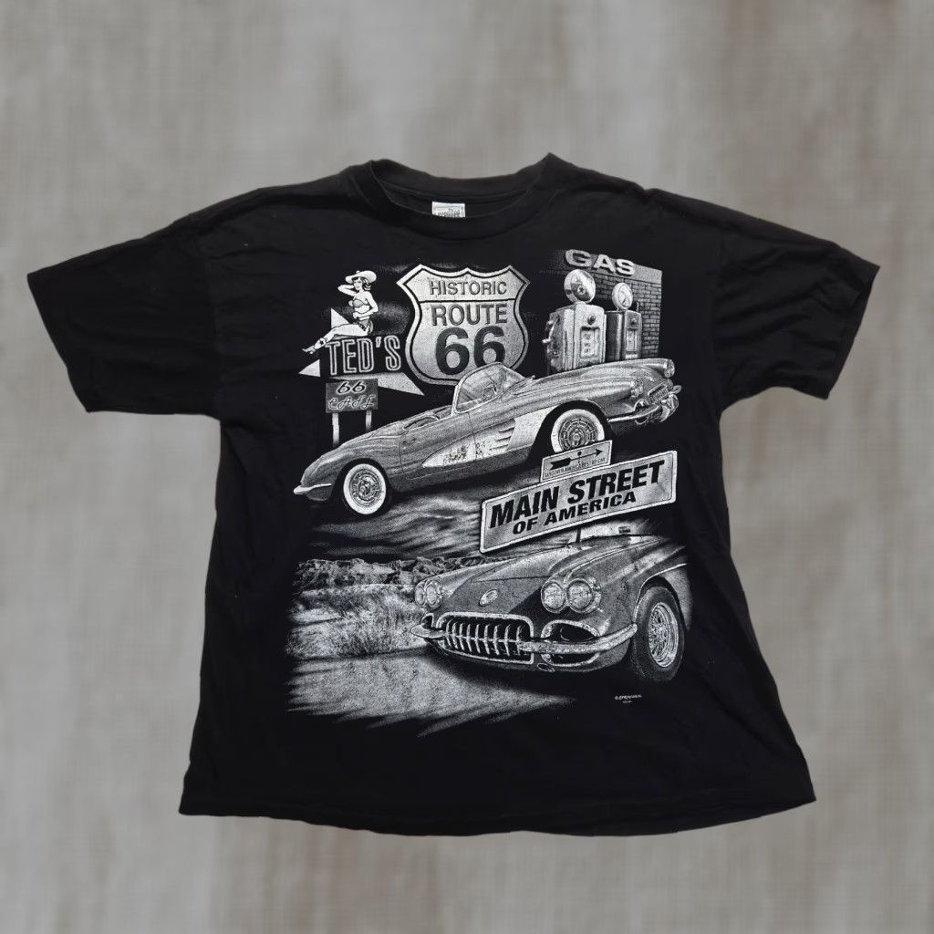 Route 66 VINTAGE Route 66 Corvette T-Shirt Historic Main Street of America Muscle Car Men XL Black Graphic Tee 100% Cotton Size US XL / EU 56 / 4 - 1 Thumbnail