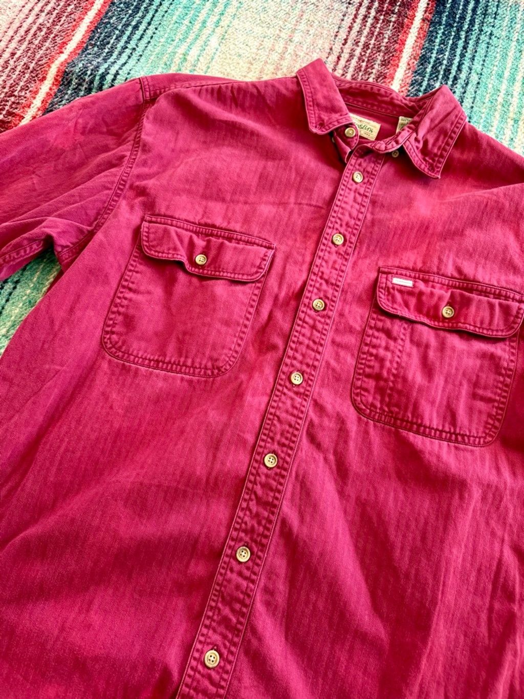 St. Johns Bay 90s St. John’s Bay Red Herringbone Sun-faded Work Shirt XL Size US XL / EU 56 / 4 - 4 Thumbnail