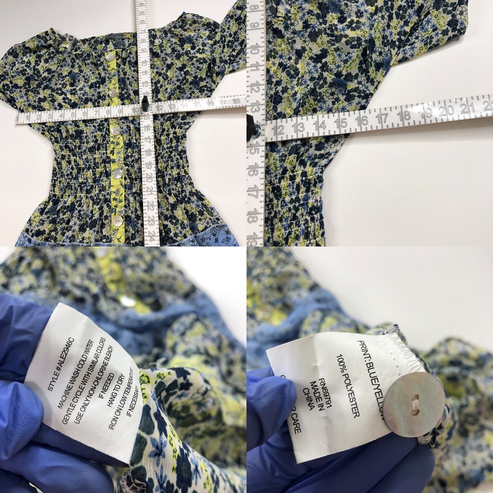 Vintage Figueroa & Flower MED Sheer Smock BOHO Above Knee Dress Floral Pattern Mini Shirt Sleeve 3/4 Polyester Women XS? (Cannot determine size) Size M / US 6-8 / IT 42-44 - 9 Thumbnail