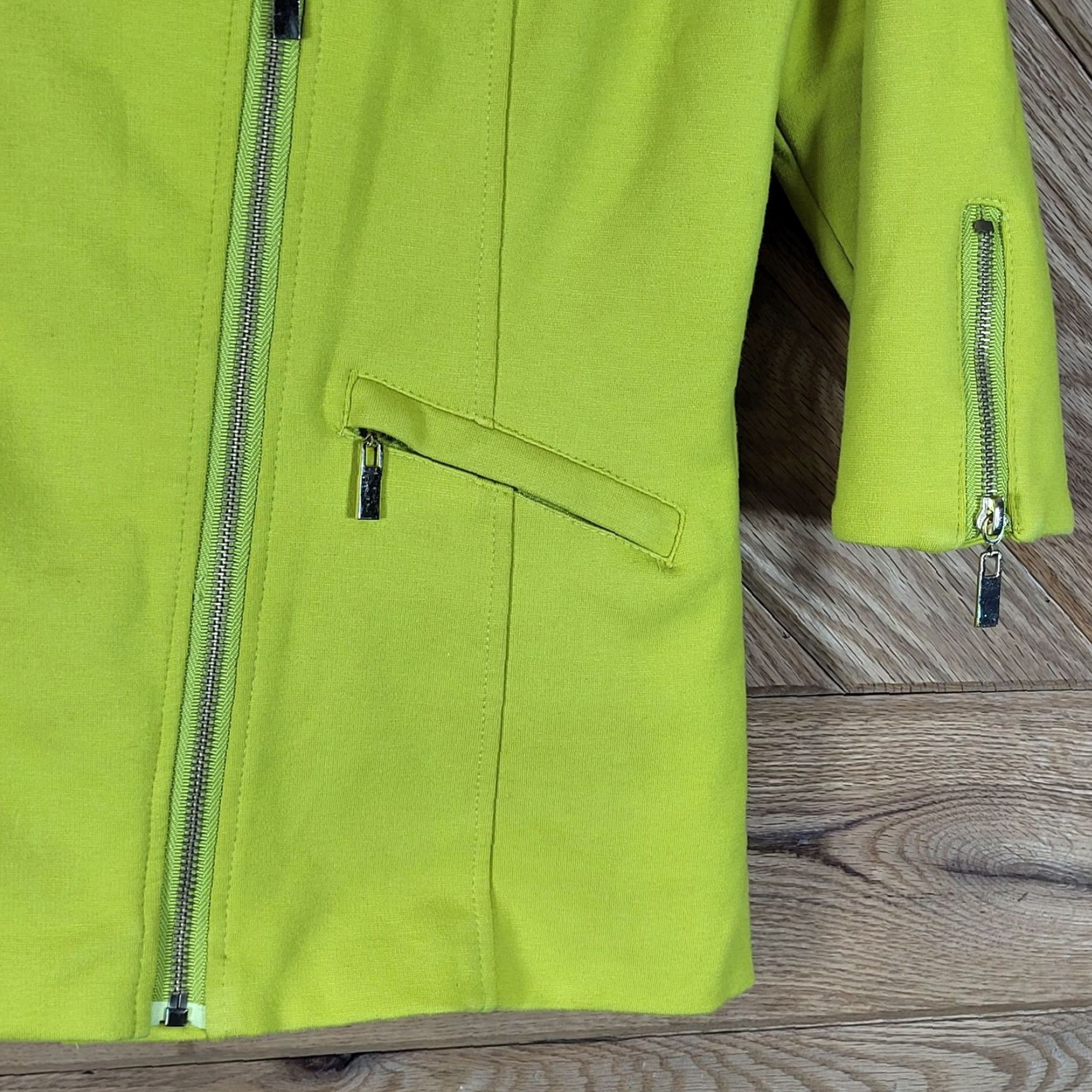 Vintage Luii Lime Green Asymmetrical Zip Jacket M Regular Women Pockets Lined 3/4 Sleeves Cotton Blend Front Zip Short Coat/Casual Basic Jacket Size M / US 6-8 / IT 42-44 - 7 Thumbnail