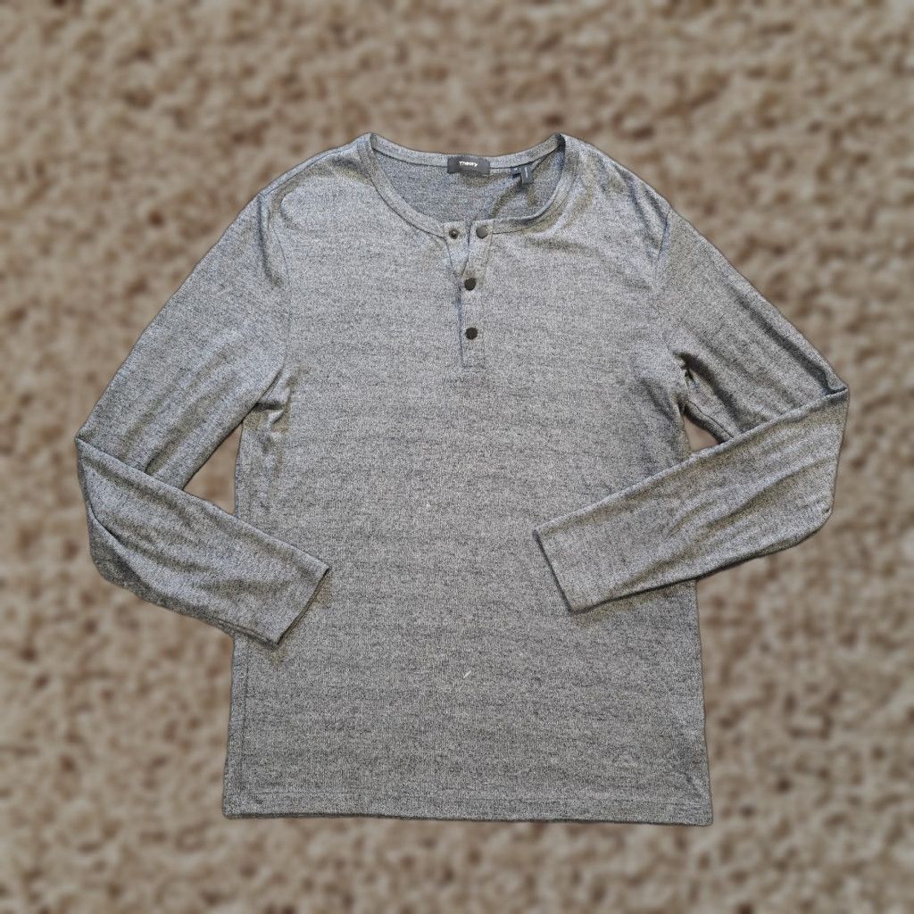 Theory Theory Shirt Mens Medium Gray Henley Long Sleeve Stretch Casual Capsule Shirt Size US M / EU 48-50 / 2 - 1 Thumbnail