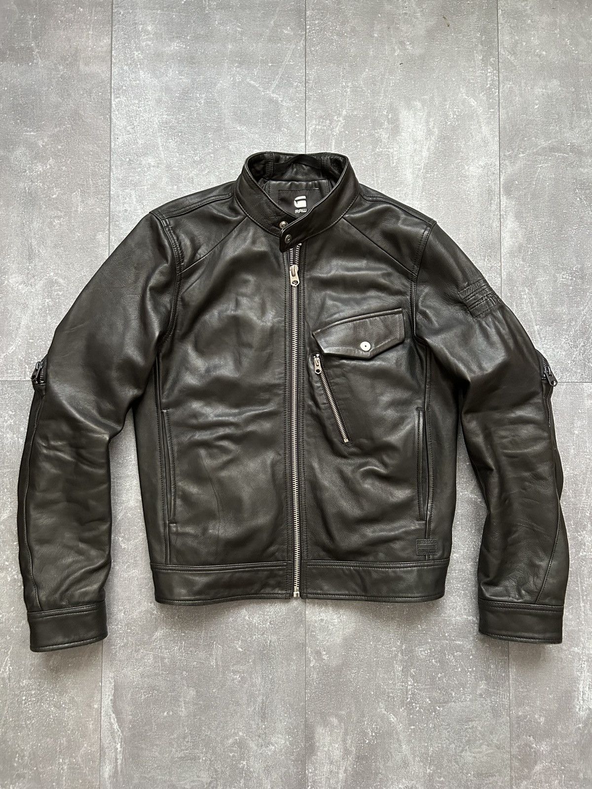 G-Star RAW Black Leather Moto Biker Jacket - www 