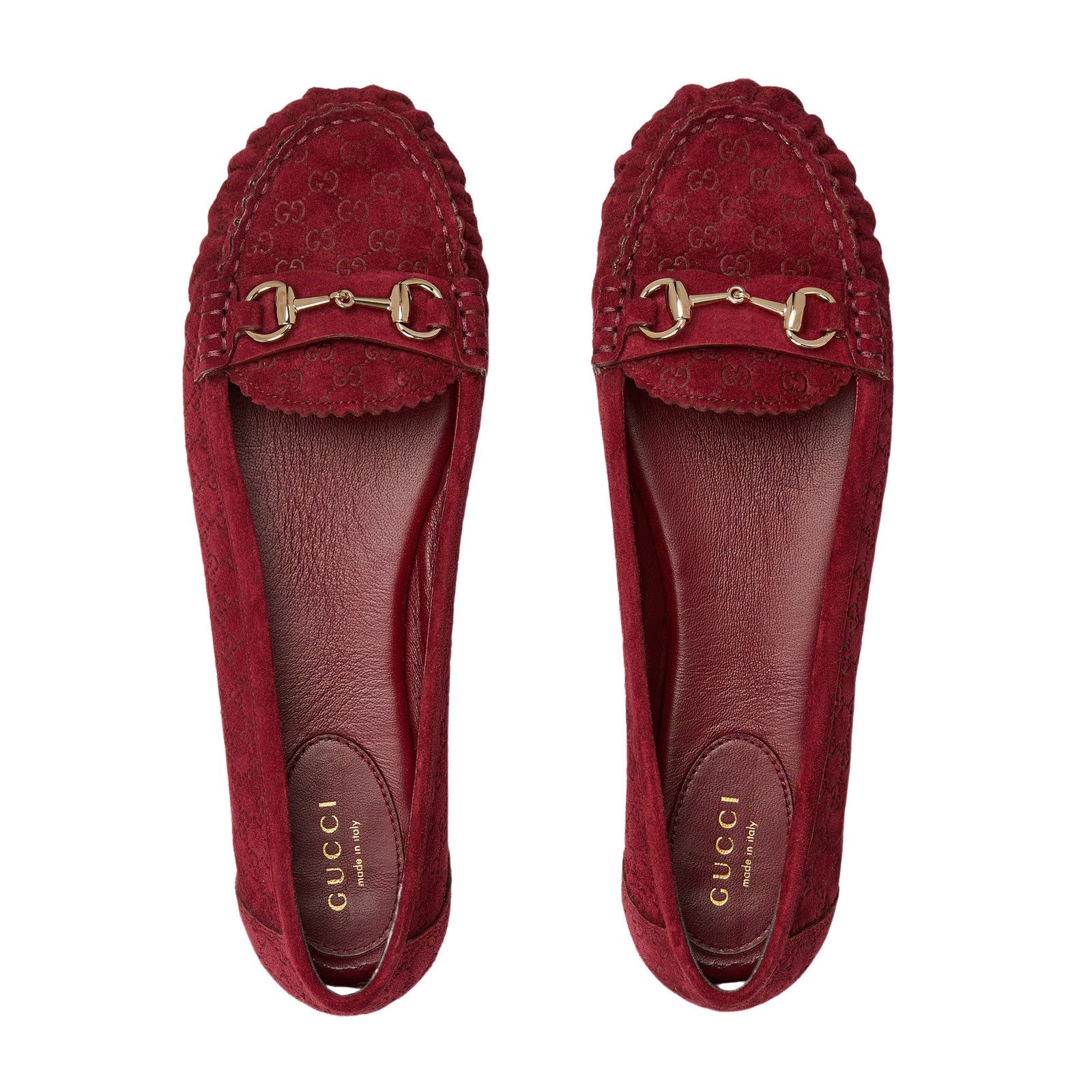 GUCCI Horsebit $990 Rosso Ancora Red GG Suede Ballet Flats N