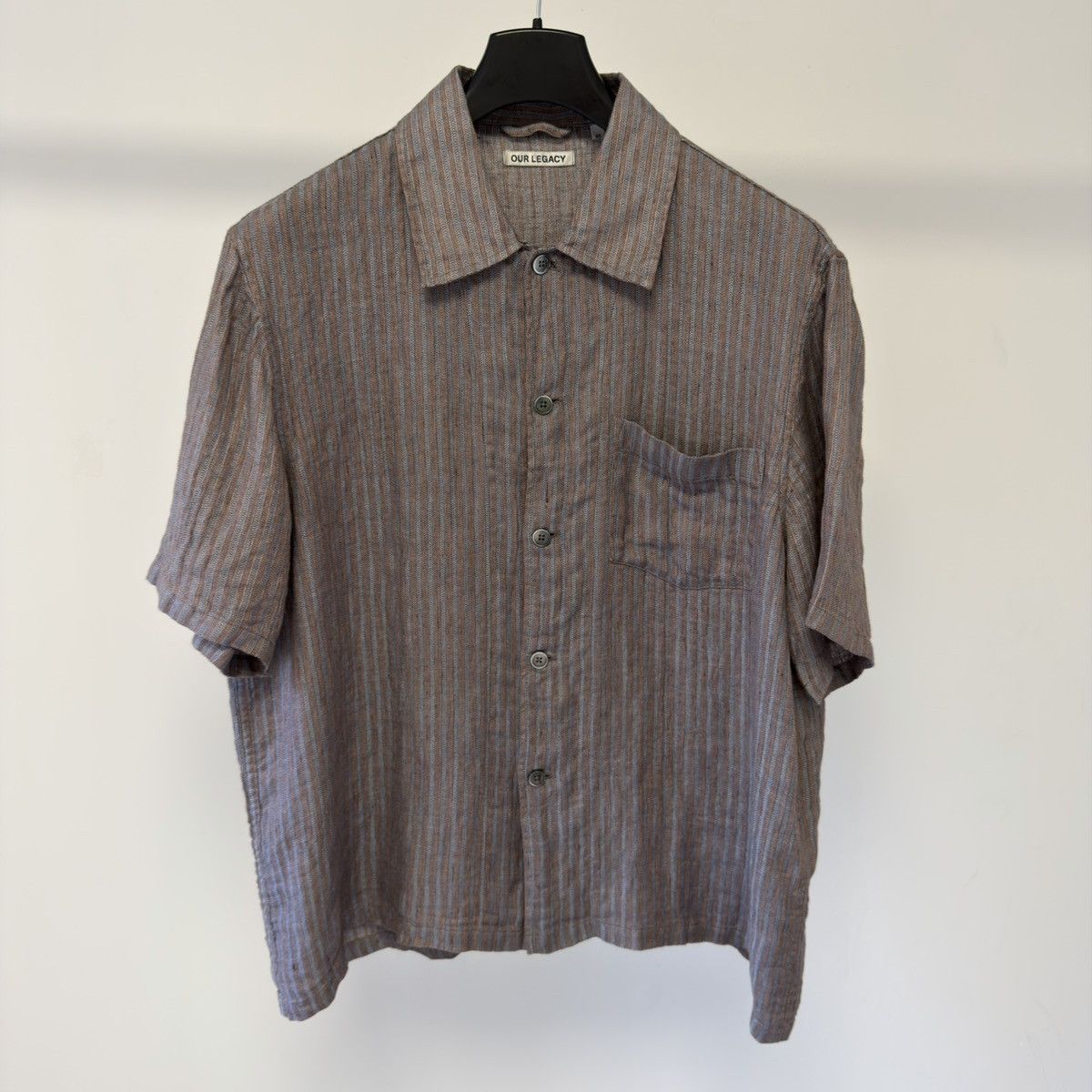 Our Legacy Blue/Tan Woven Striped Linen Box Shirt Size US M / EU 48-50 / 2 - 15 Thumbnail
