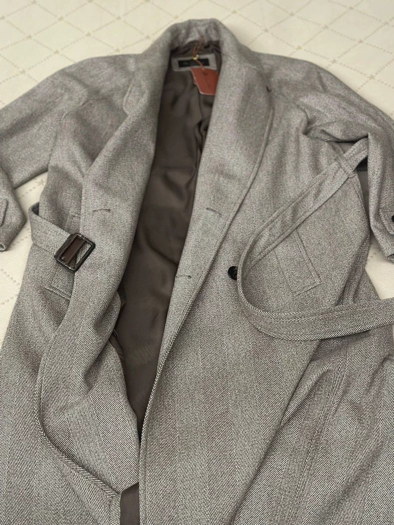 Other Loro Piana Gray Herringbone Wool Coat- Size US L / EU 52-54 / 3 - 1 Thumbnail