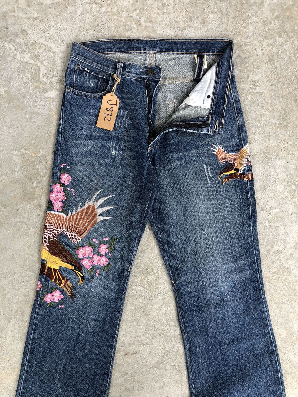 Japanese Brand Japanese Quadro Embroidered Jeans Mini Flare Distressed Size US 32 / EU 48 - 3 Thumbnail