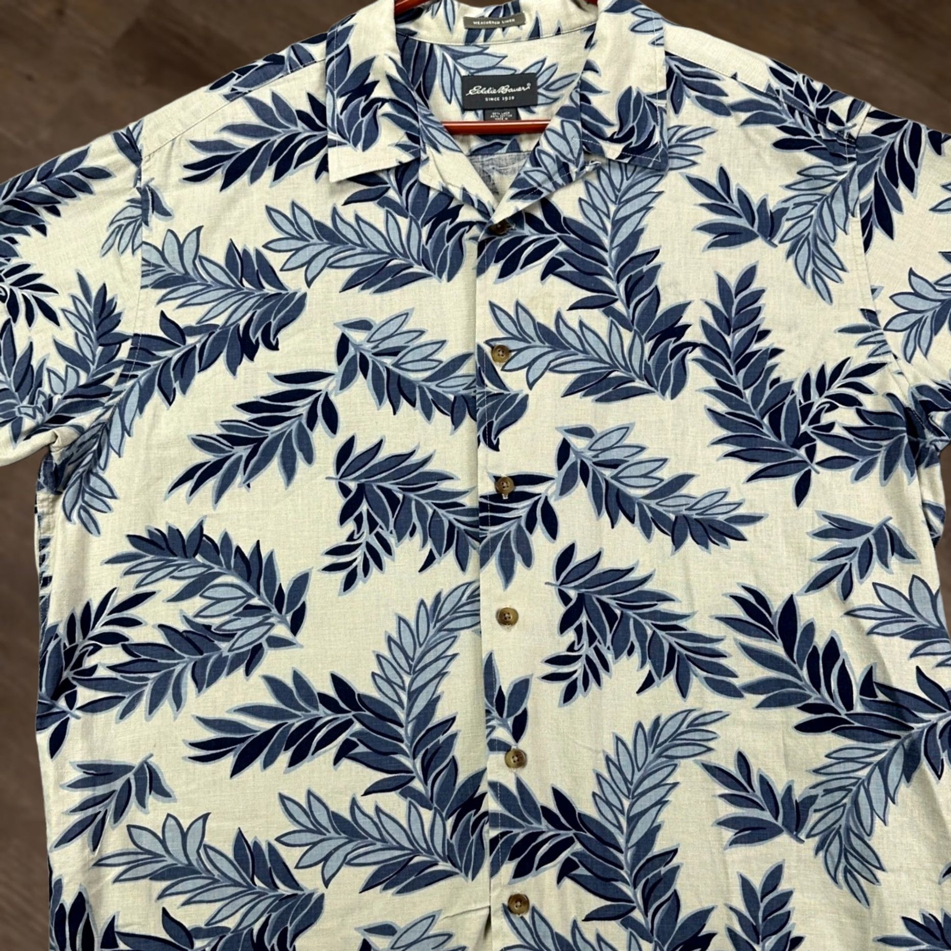 Eddie Bauer Eddie Bauer Weathered Linen Blend Shirt Hawaiian Mens XL White Blue Button Up Size US XL / EU 56 / 4 - 1 Thumbnail