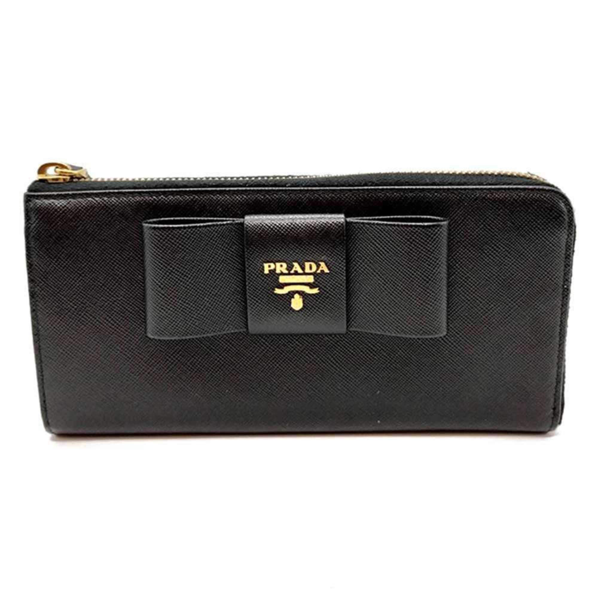 Prada Prada L-shaped long wallet with ribbon, nero and black saffiano, 1M1183 PRADA Size ONE SIZE - 1 Thumbnail