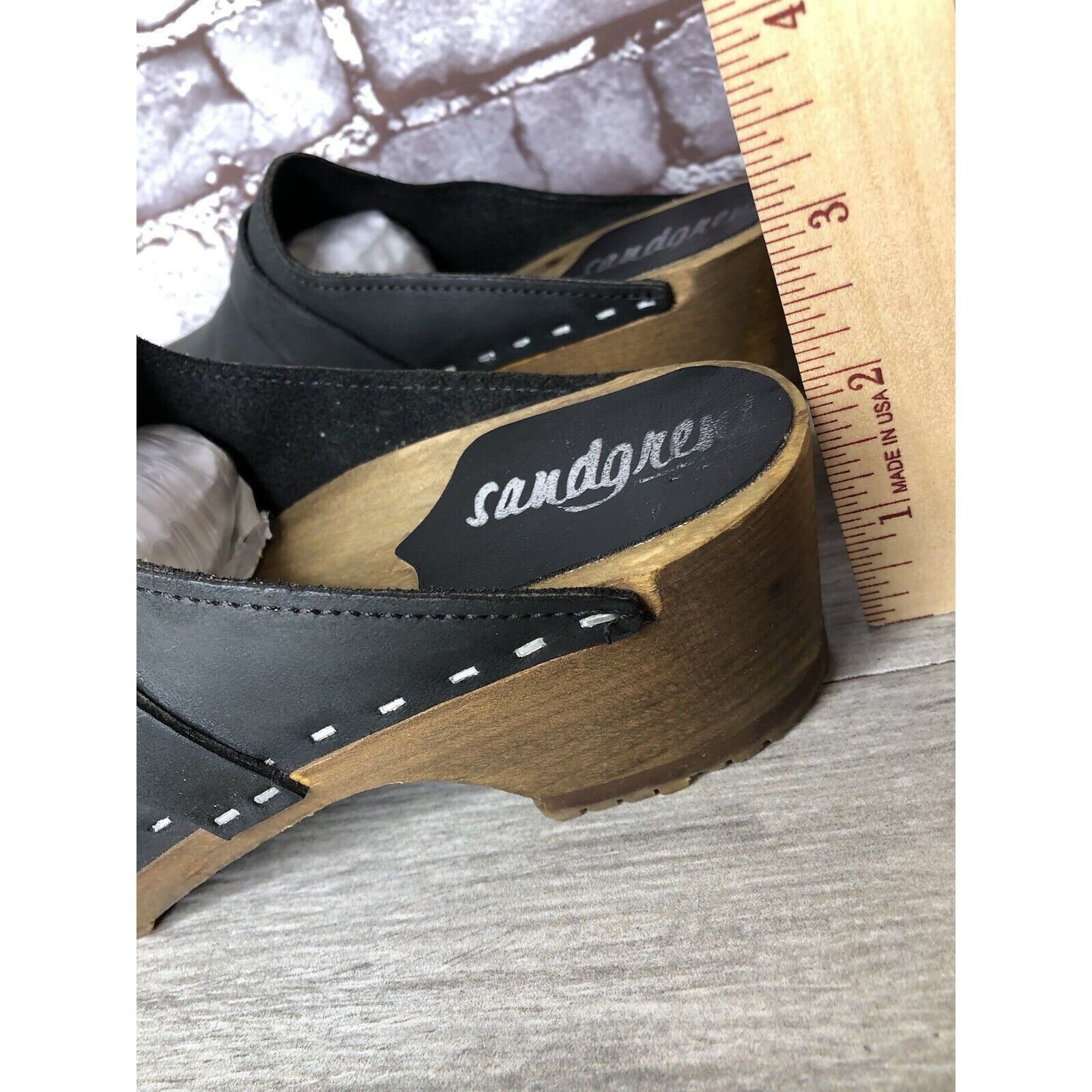 Other Sandgrens Handmade Swedish Black Nubuck Leather Wood Clogs W Size US 6 / IT 36 - 11 Thumbnail