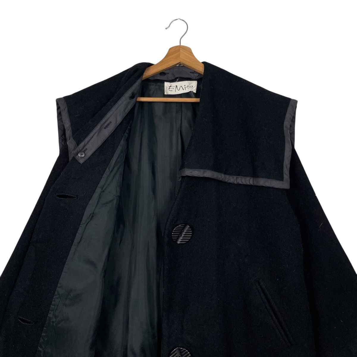 Japanese Brand Nice Design Emico Black Wool Overcoat Size M / US 6-8 / IT 42-44 - 11 Thumbnail