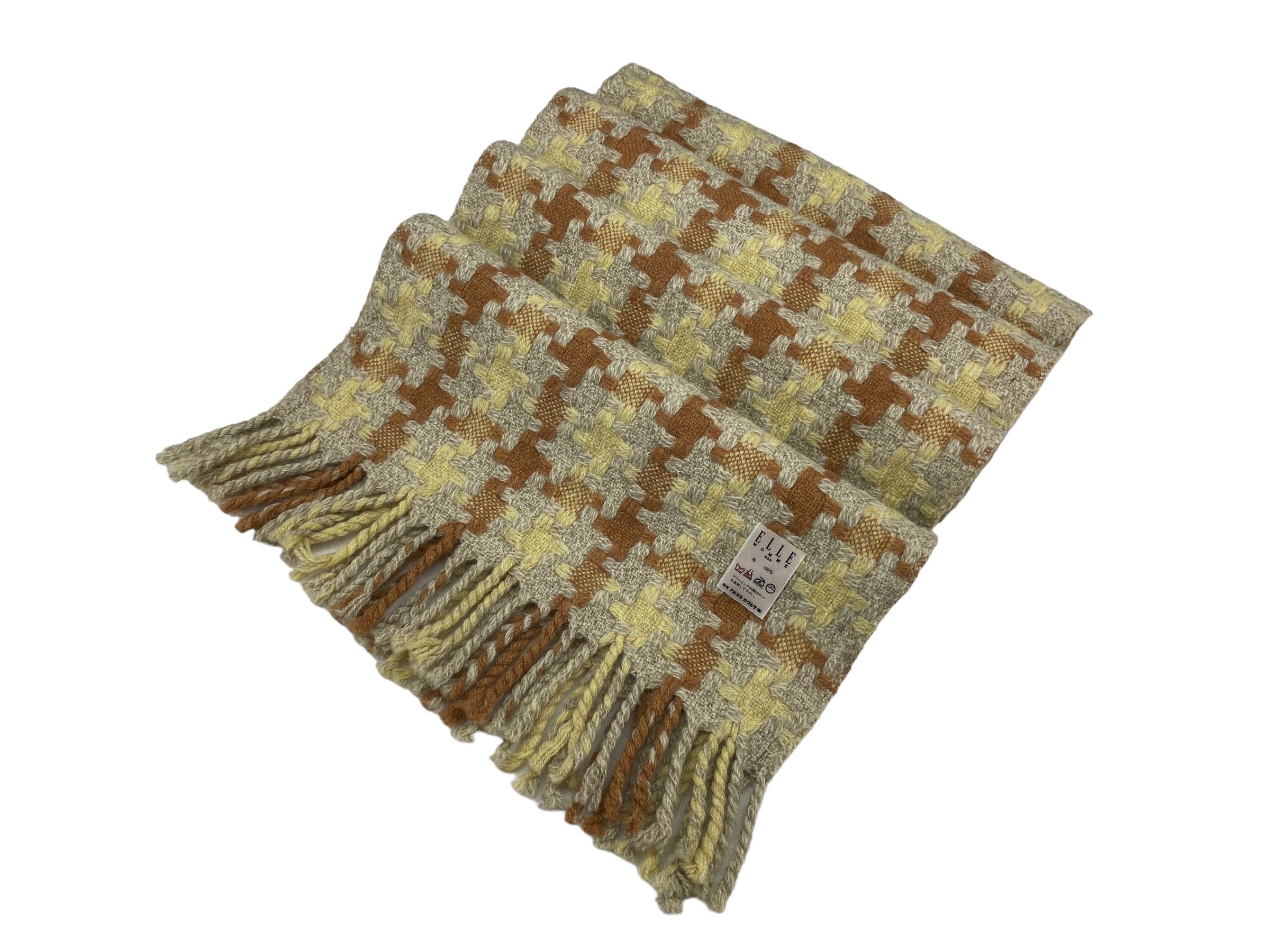 Vintage Vintage ELLE Homme Scarf – 90s Pure Wool Retro Muffler Size ONE SIZE - 3 Thumbnail