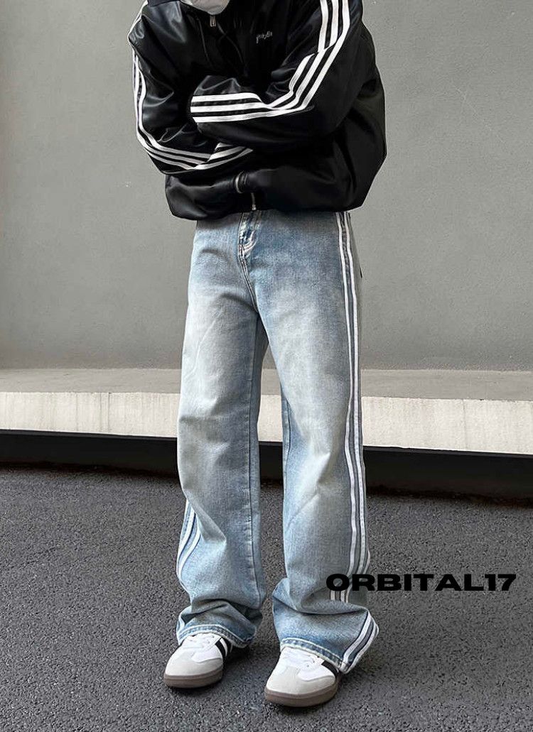 Waisted Button Denim Baggy Wide Leg Streetwear Jeans