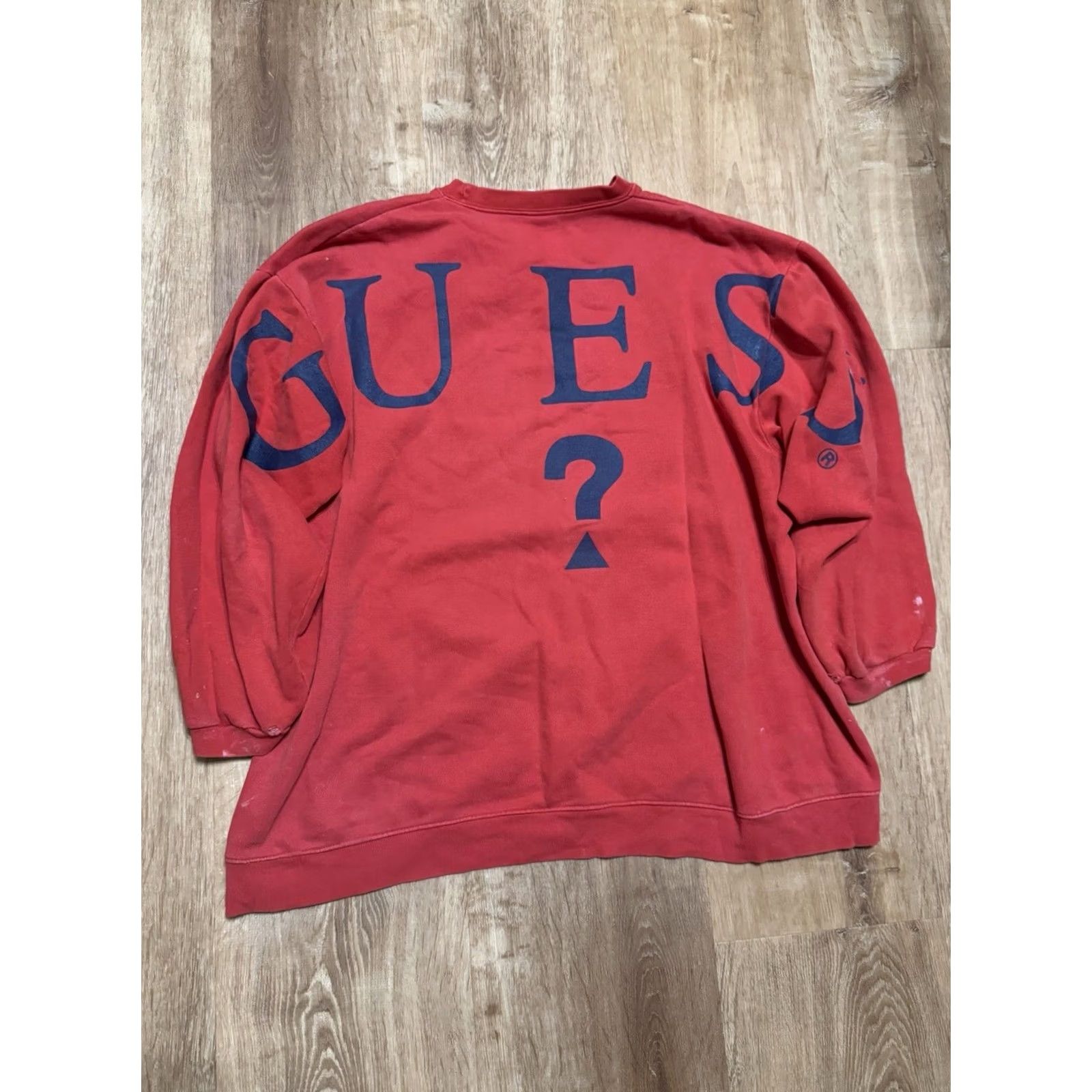 Guess VINTAGE Guess Spellout Sweatshirt Crewneck Red Mens M 90s Thrashed, 1990s, USA, Pullover, Regular Size US M / EU 48-50 / 2 - 2 Thumbnail