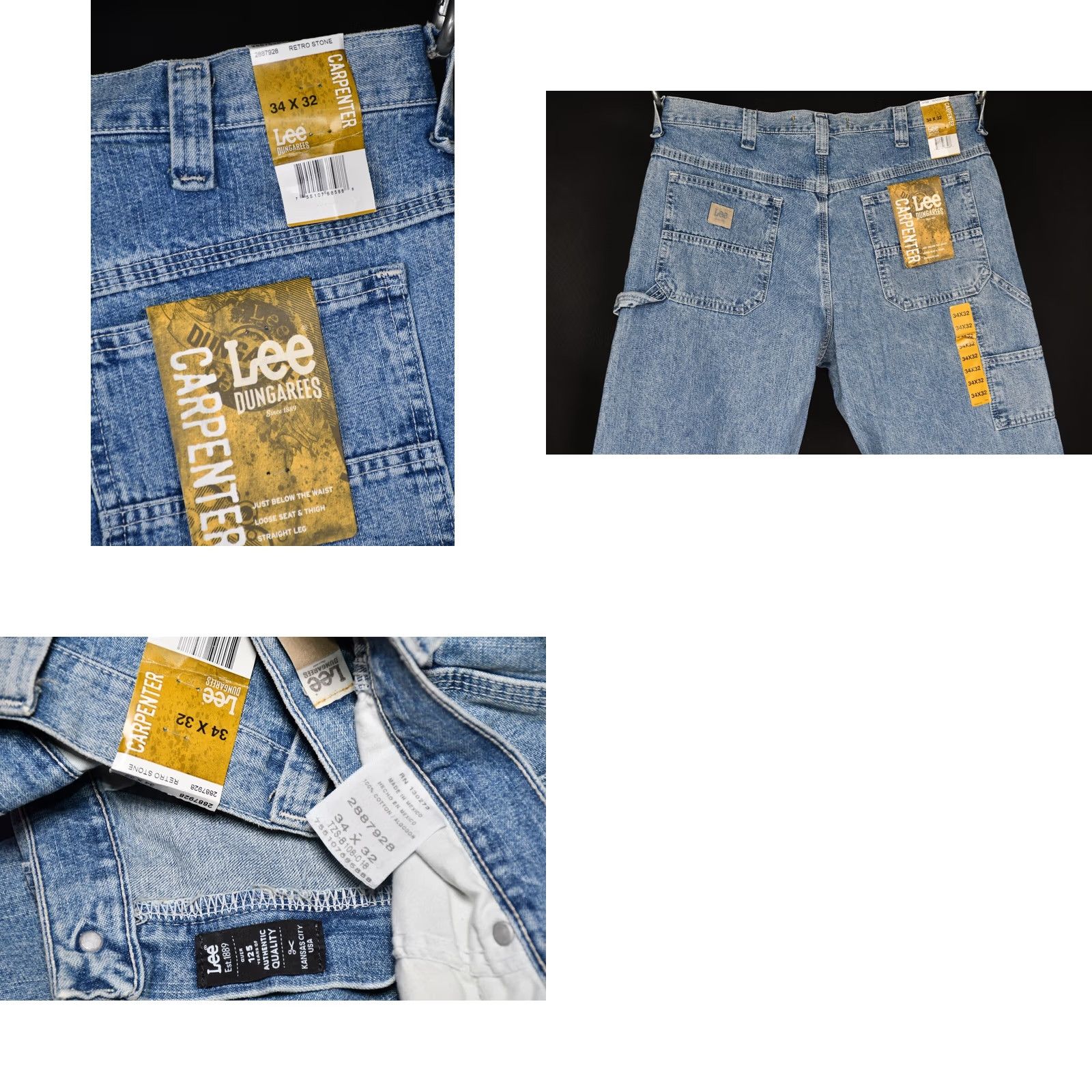 Lee LEE Carpenter Jeans Mens Straight Inseam 32 W34 L32 Blue Cotton Denim Regular 100% Cotton Jeans Waist 34 Length 32 Inseam 32 Mens Size 34x32 Size US 34 / EU 50 - 8 Thumbnail