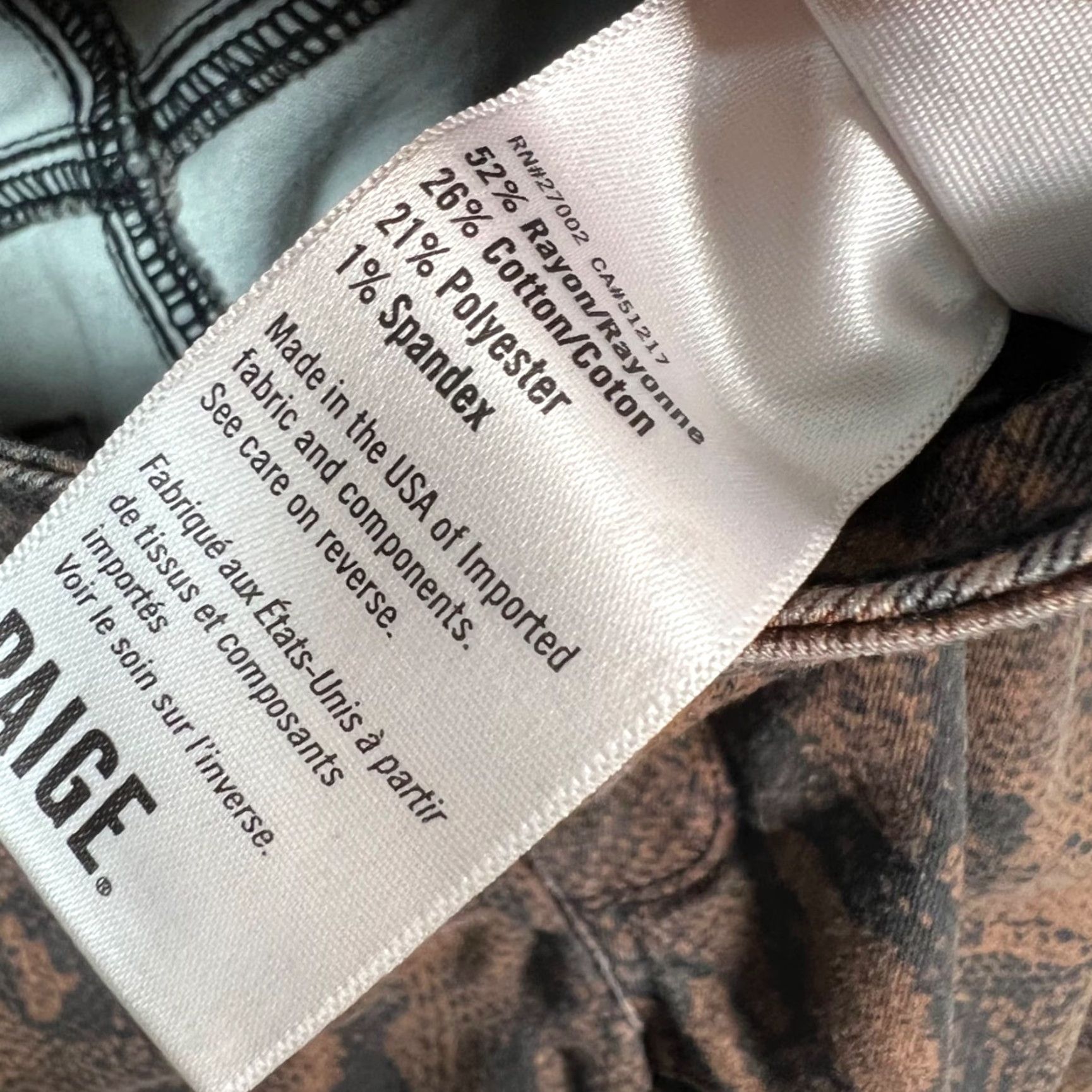 Paige Paige Jeans Womens 24 Brown Hoxton Ultra Skinny Snake Print Denim 5-Pocket Stretch Mid Rise Rayon Blend Modern Size 42" / US 20 - 5 Thumbnail