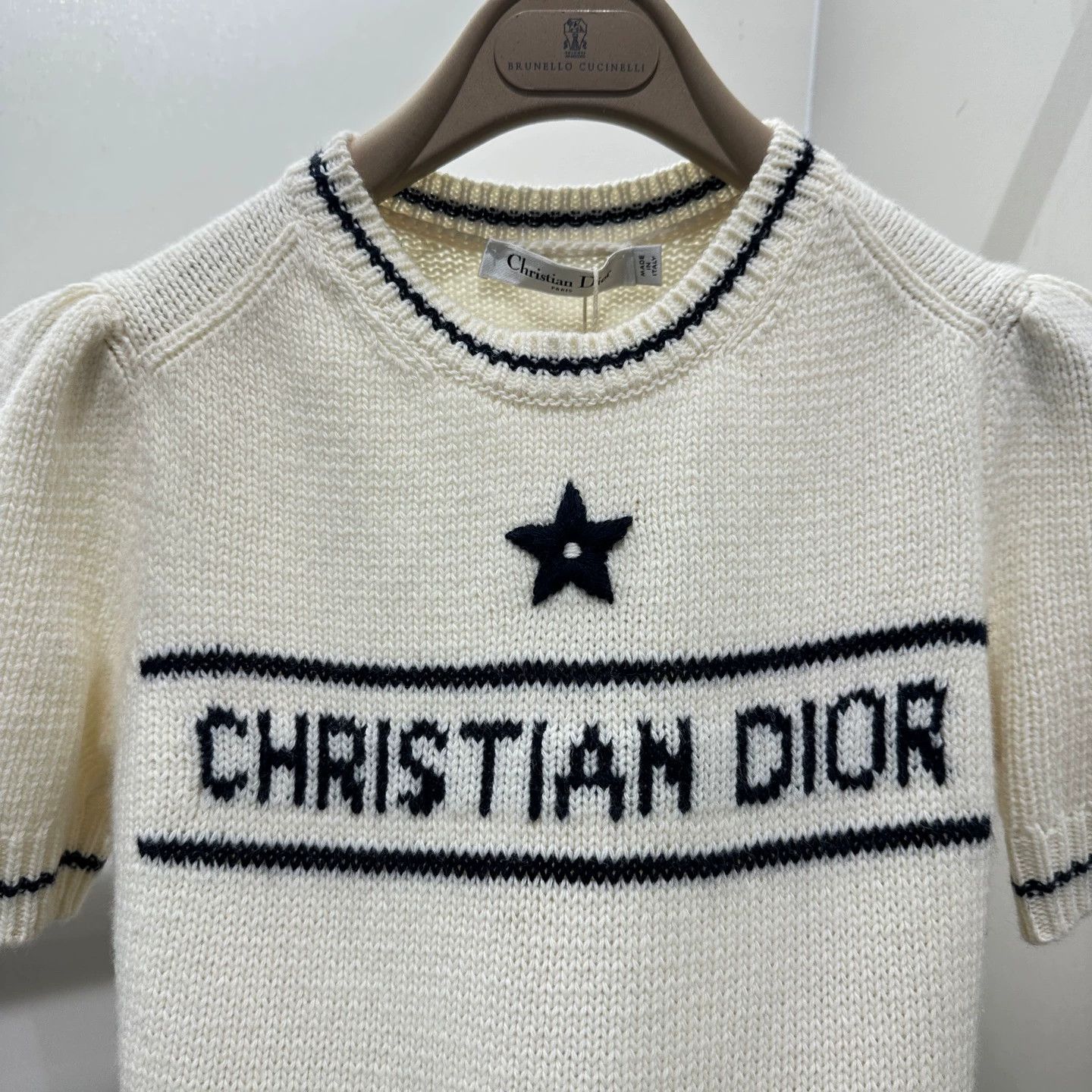 Christian Dior Monsieur Dior apr474 star slogan knit short tee 36 wool Size XS / US 0-2 / IT 36-38 - 6 Thumbnail