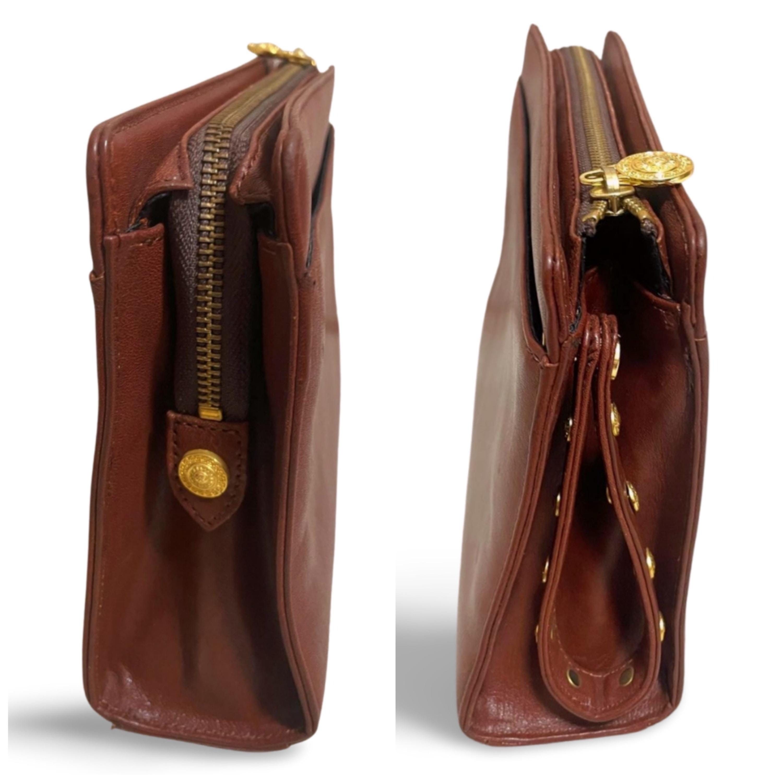 Versace Vintage Gianni Versace brown leather wristlet, purse clutch, Size ONE SIZE - 5 Thumbnail