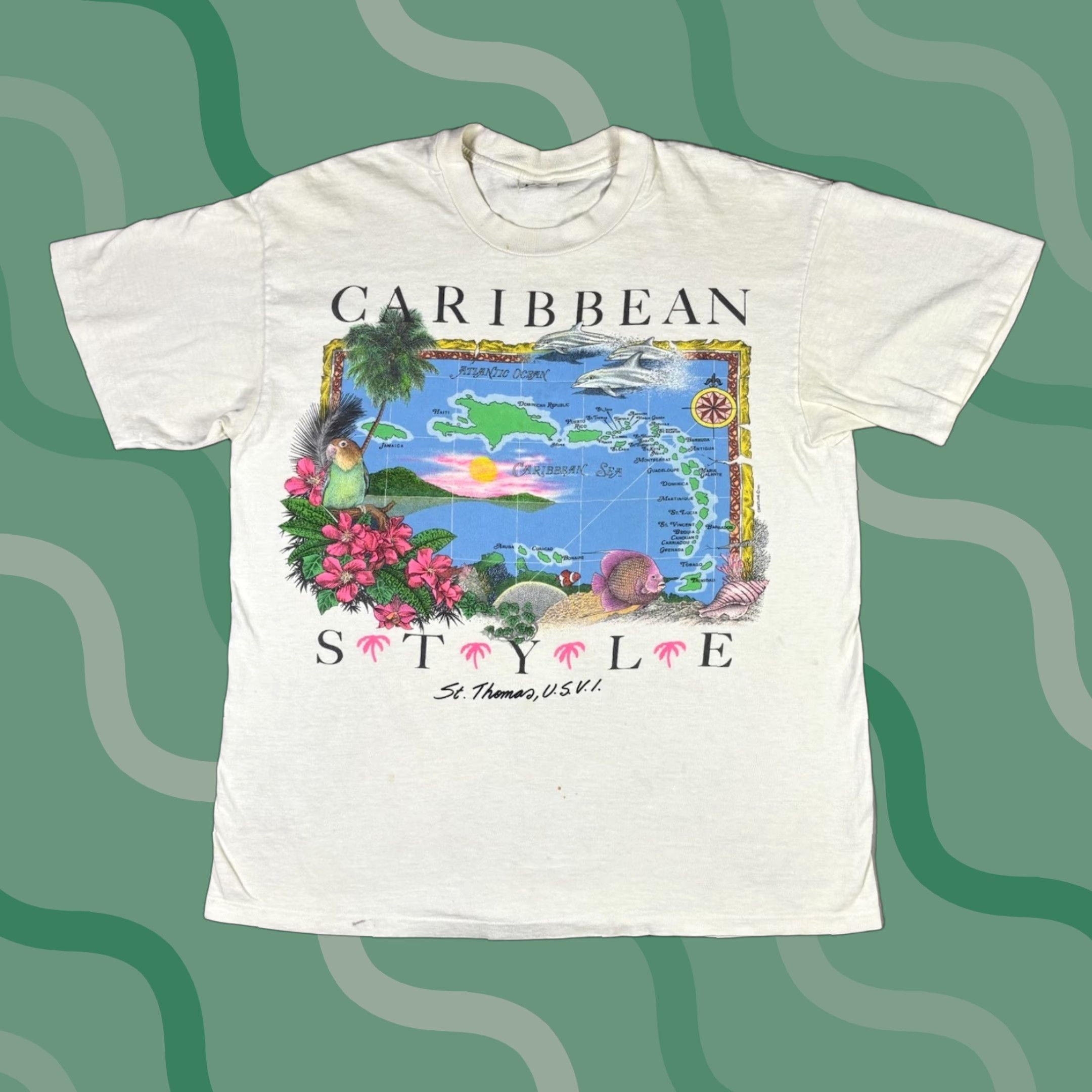 Vintage VINTAGE Caribbean Style Beach Art T Shirt White Large 90s USA Stedman Cotton Crew Neck Short Sleeve Mens Vintage 90s T-Shirt USA Size US L / EU 52-54 / 3 - 1 Thumbnail