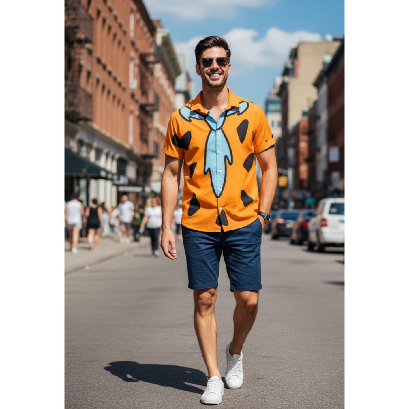Other Fred Flintstones Orange Button Down Men's V-Neck Beach Party Size US L / EU 52-54 / 3 - 2 Thumbnail