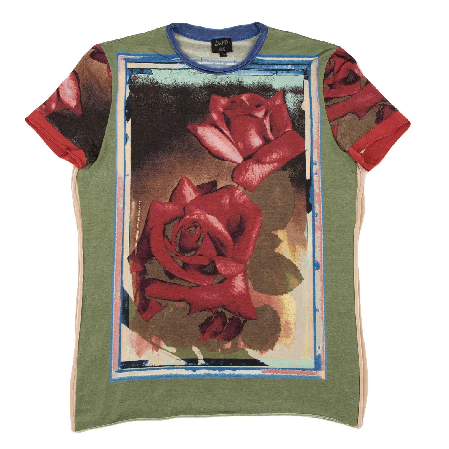 Jean Paul Gaultier Rose Print Nylon Stretch T-Shirt in Red Multi, Size 48 Size US M / EU 48-50 / 2 - 1 Thumbnail