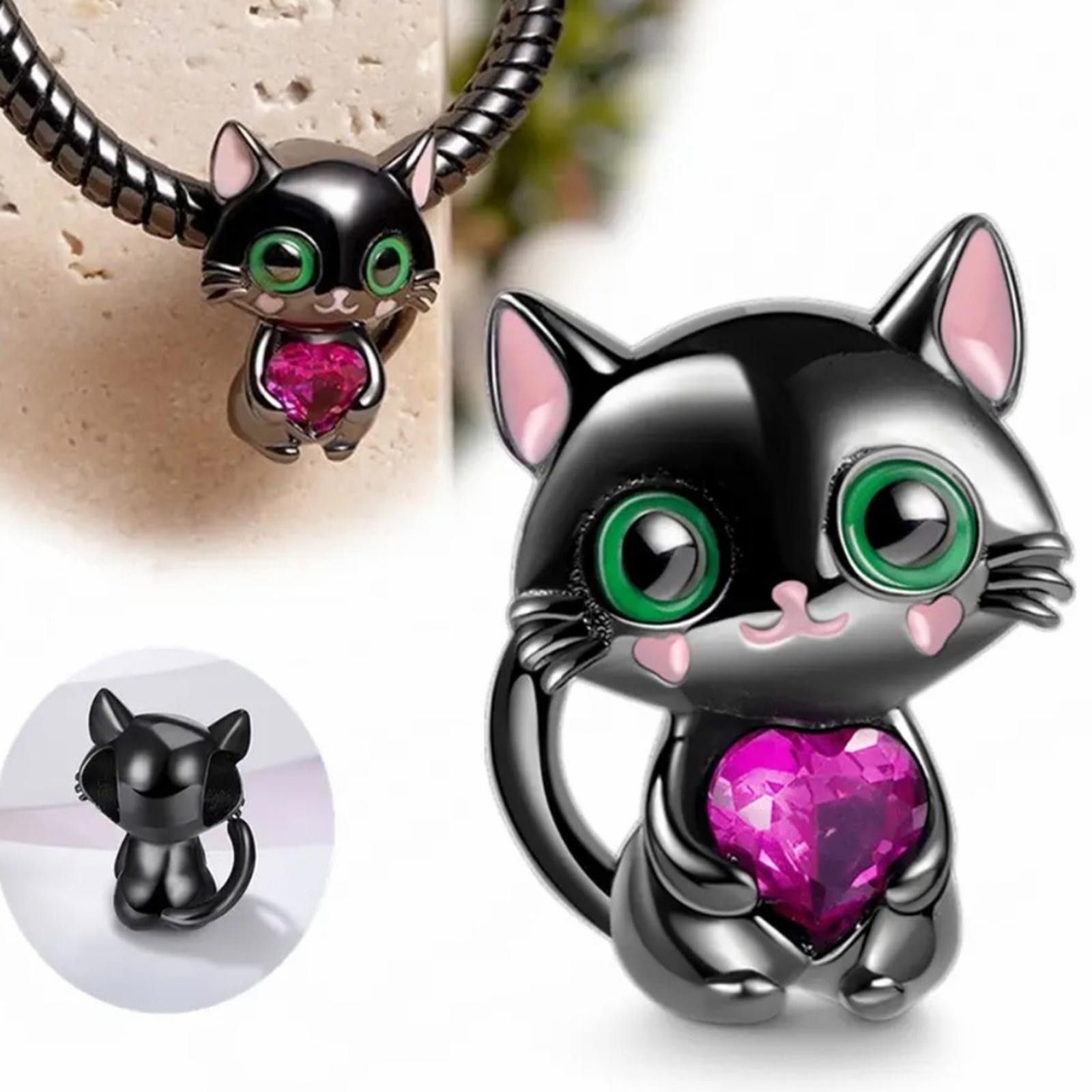 Other NWOT Black Cat Crystal Heart Charm Sterling Silver 925 Size ONE SIZE - 1 Thumbnail
