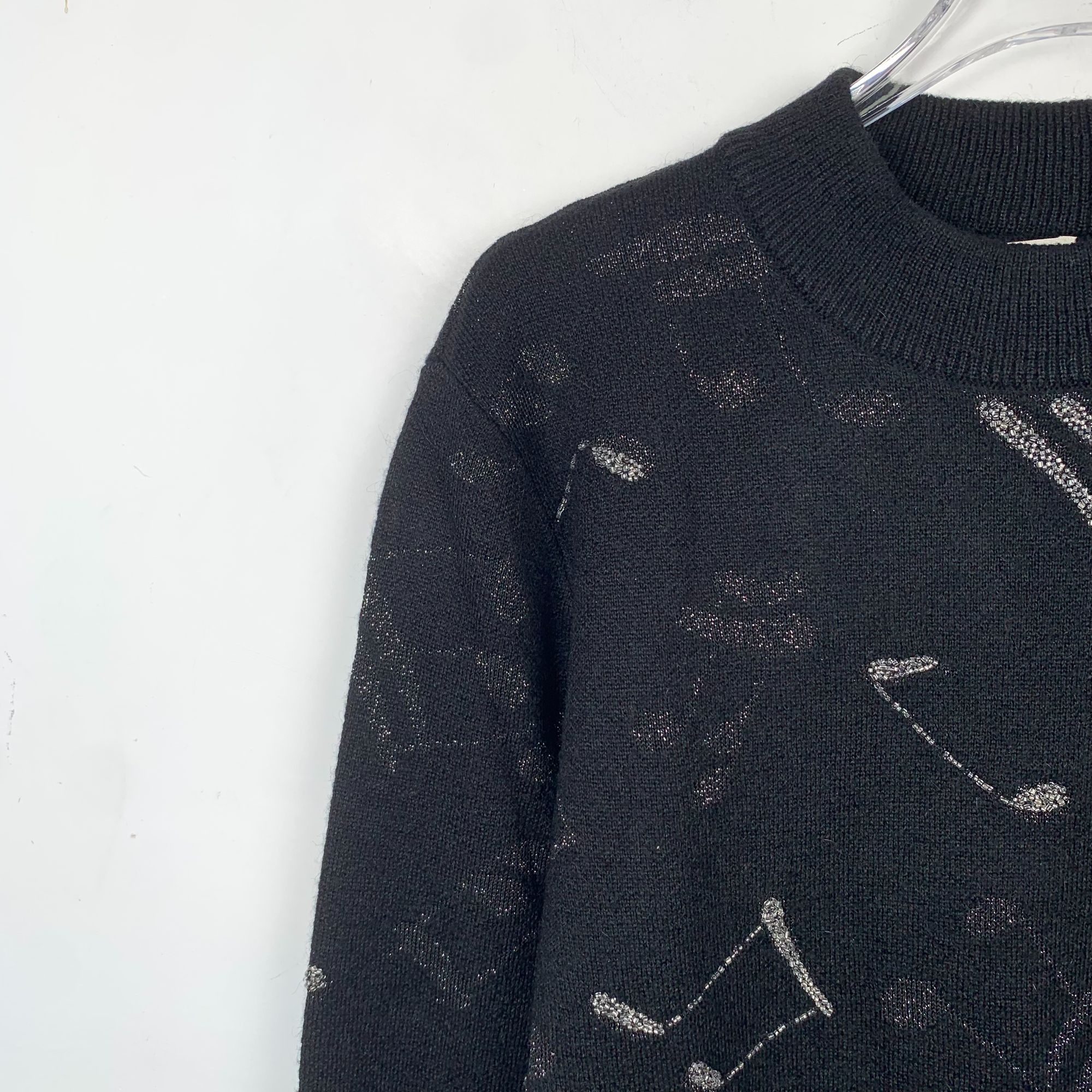 Saint Laurent Paris Saint Laurent Black Music Note Print Cotton Crew Neck Sweat Size L / US 10 / IT 46 - 6 Thumbnail