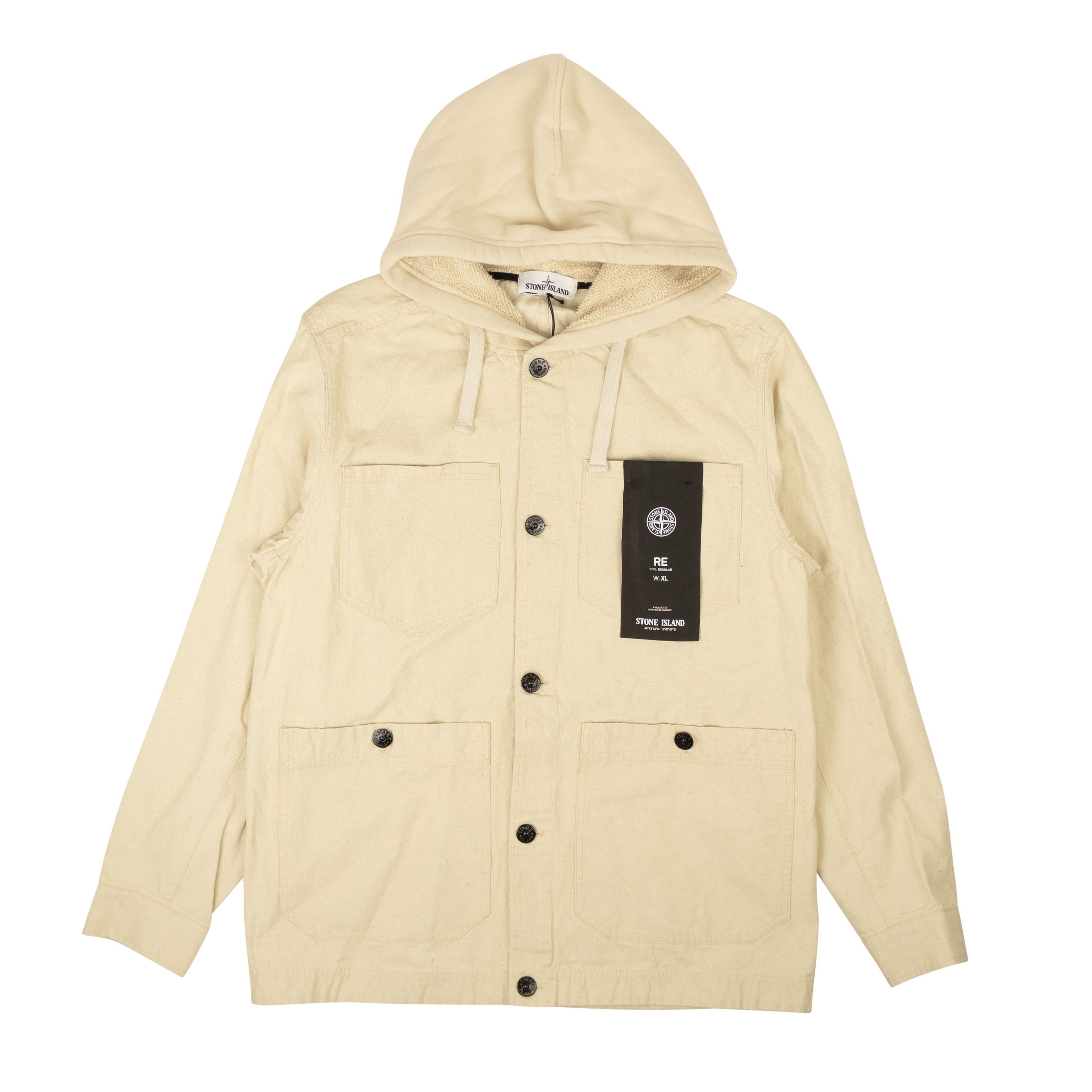 image of Stone Island Oatmeal Ivory Panama Placcato Hooded Jacket Size Xl, Men's