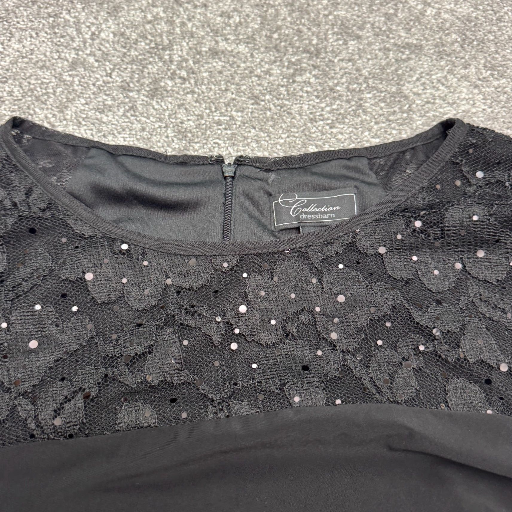 Vintage Dressbarn Lace Sequin Sheath Dress Womens 14 Black Ruched Cascade Ruffles Party Dressbarn Size XL / US 12-14 / IT 48-50 - 4 Thumbnail