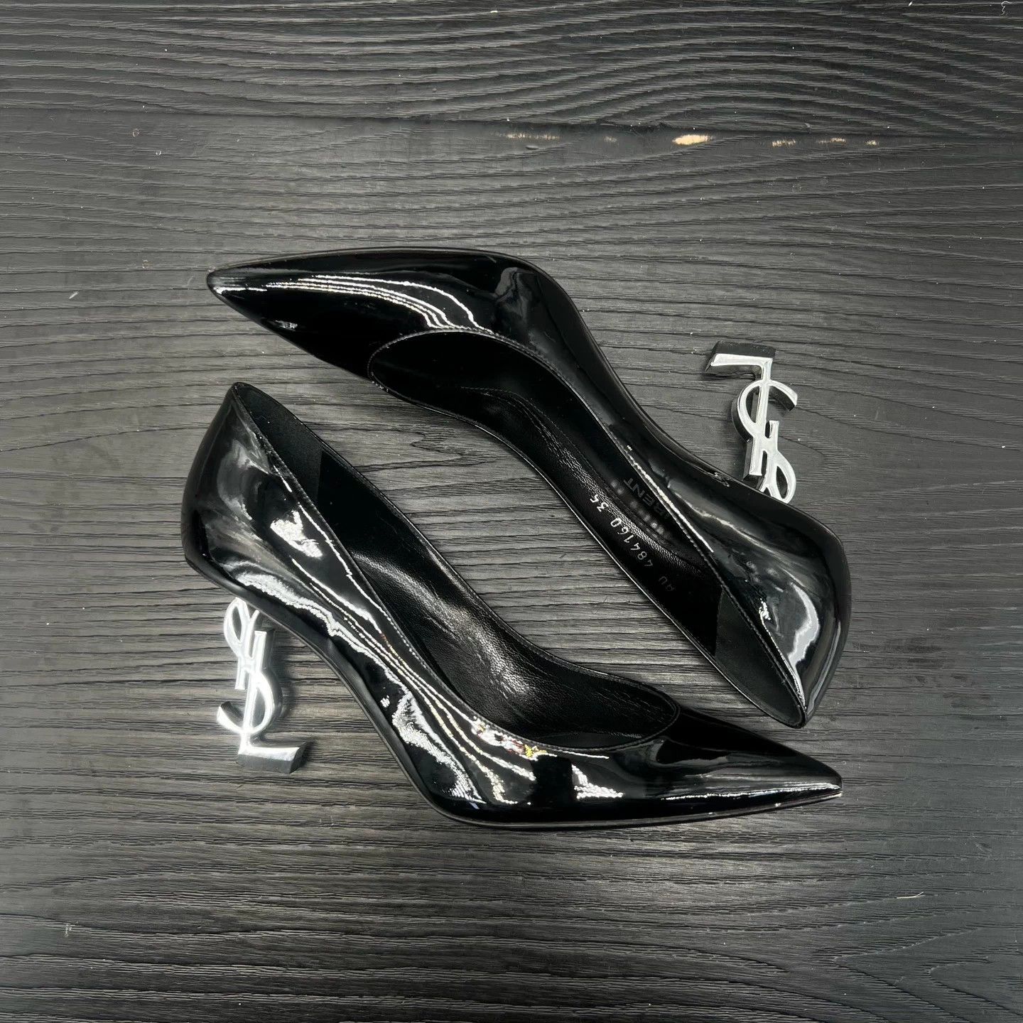 Saint Laurent Paris YSL Black Silver Patent Heels EUR35 LikeNew Box Size US 5 / IT 35 - 3 Thumbnail