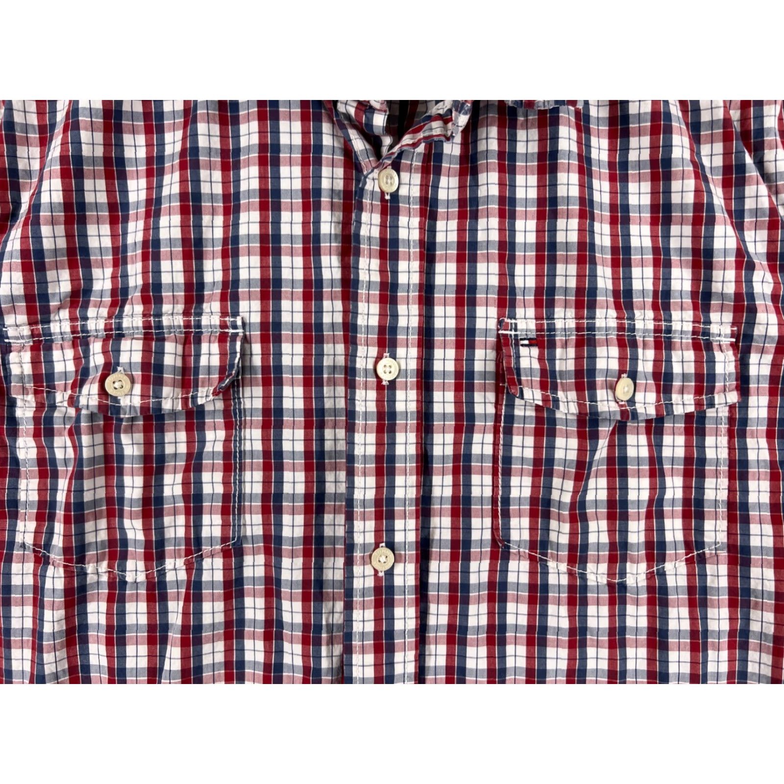 Tommy Hilfiger Tommy Hilfiger Button-Up Shirt Adult Large Red Blue Plaid Cotton Casual Mens Size US L / EU 52-54 / 3 - 6 Thumbnail