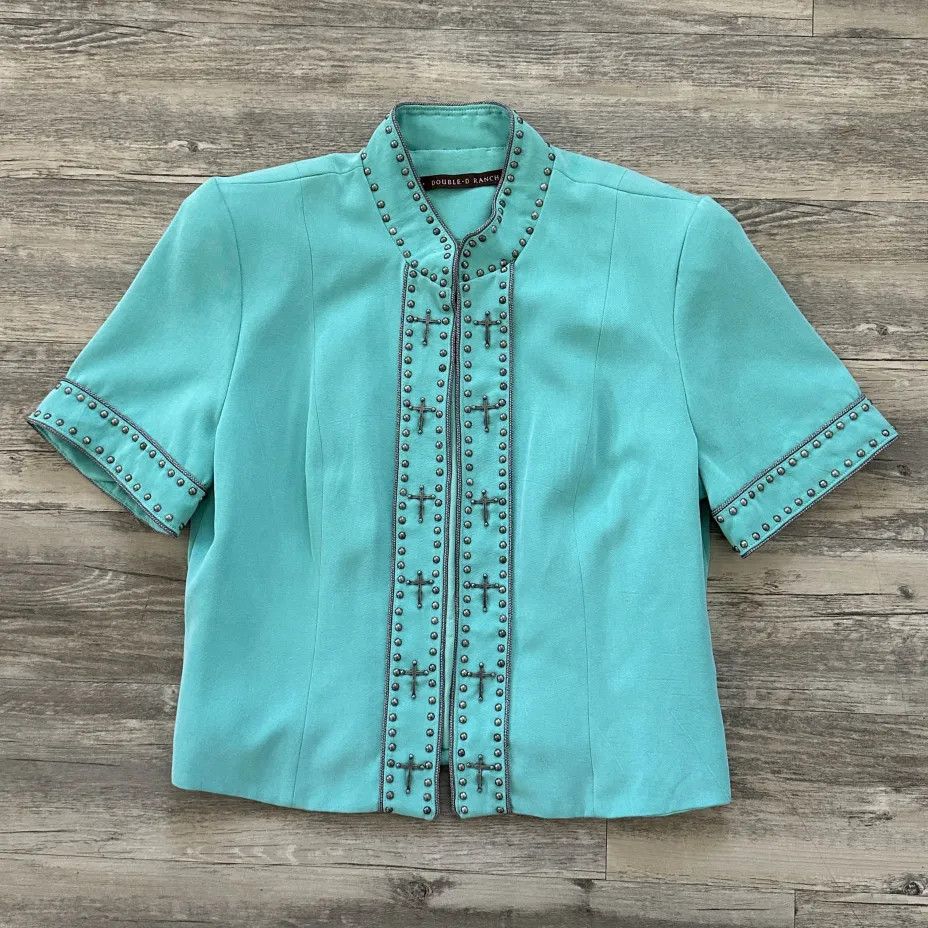 Double D Ranch Vintage Double D Ranch Studded Cross Turquoise Jacket Size L / US 10 / IT 46 - 1 Thumbnail