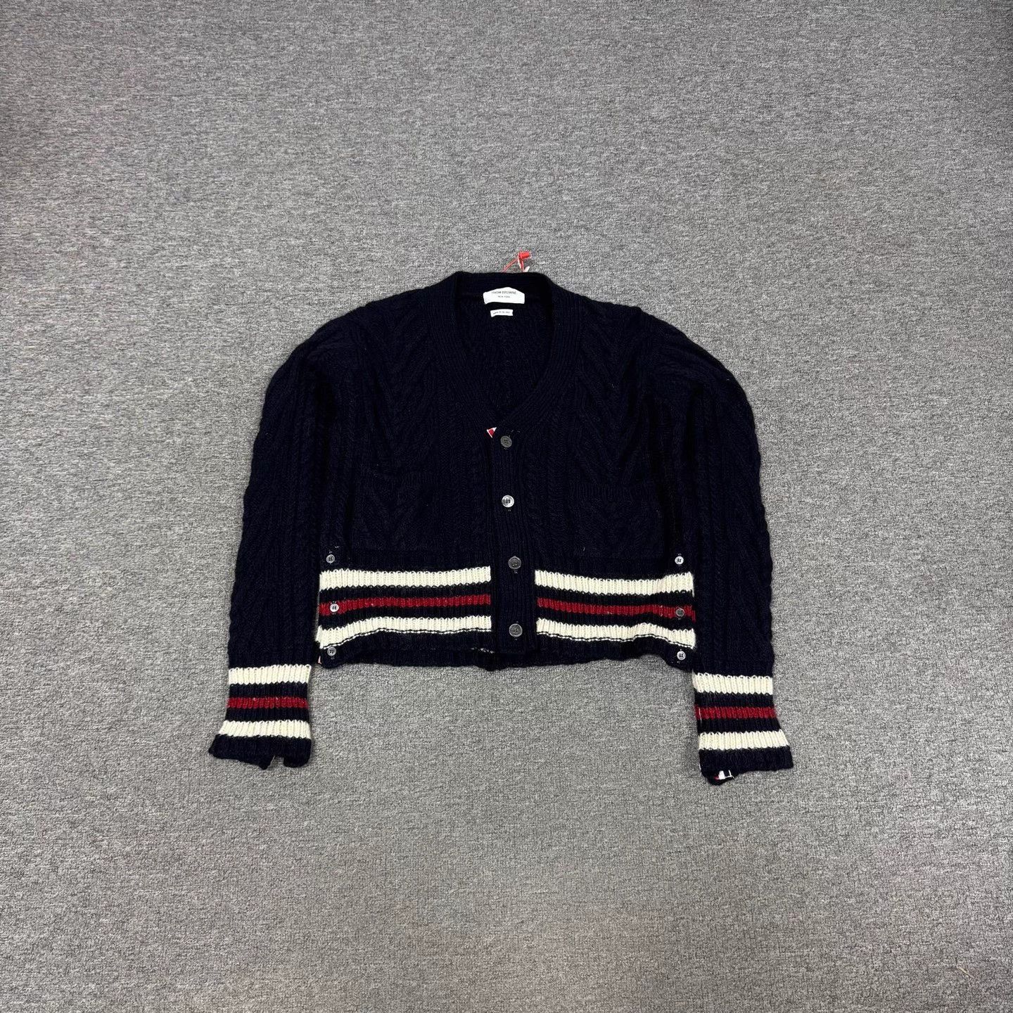 Thom Browne TB stripe wool cable knit cardigan 4 99 new Size XL / US 12-14 / IT 48-50 - 2 Thumbnail
