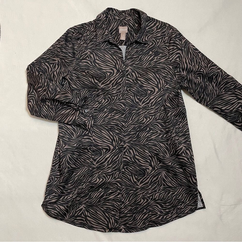 Chicos Chico's Animal Print Cotton Long Sleeve Button Shirt Size 2 Size L / US 10 / IT 46 - 5 Thumbnail