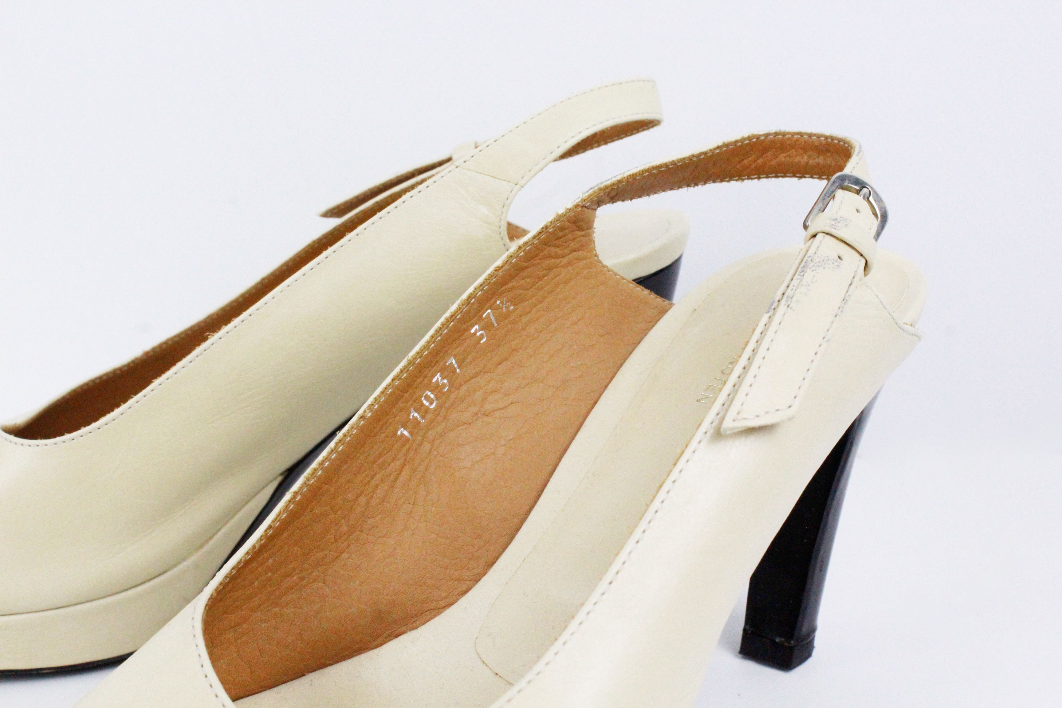 Dries Van Noten Dries Van Noten Beige Leather Open Toe Pumps Shoes Size US 7.5 / IT 37.5 - 3 Thumbnail