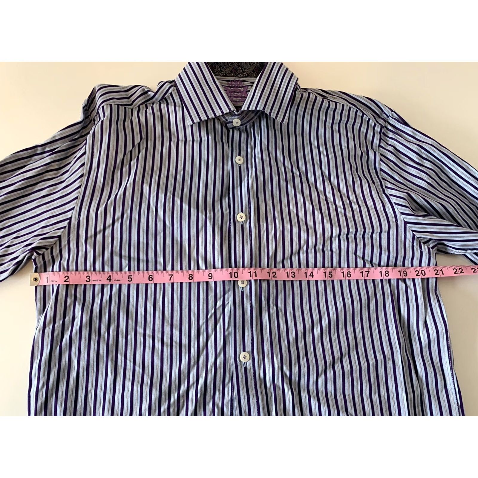 English Laundry English Laundry Striped Dress Shirt Men's 15 1/2 34/35 Blue Purple Shirt Mens 15 1/2 Regular Blue Striped Dress Shirt Size 40R - 4 Thumbnail