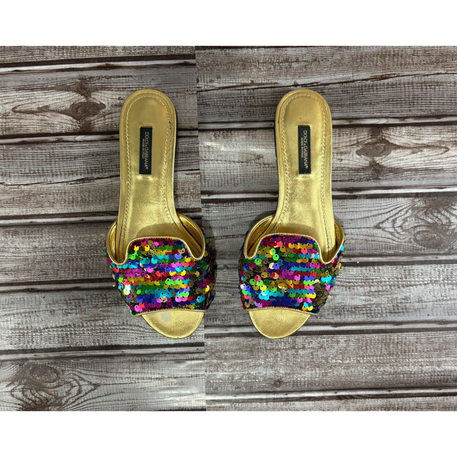 Dolce & Gabbana Dolce Gabbana Bellucci Leather and Sequins Flat Slides Size Size US 6 / IT 36 - 8 Thumbnail