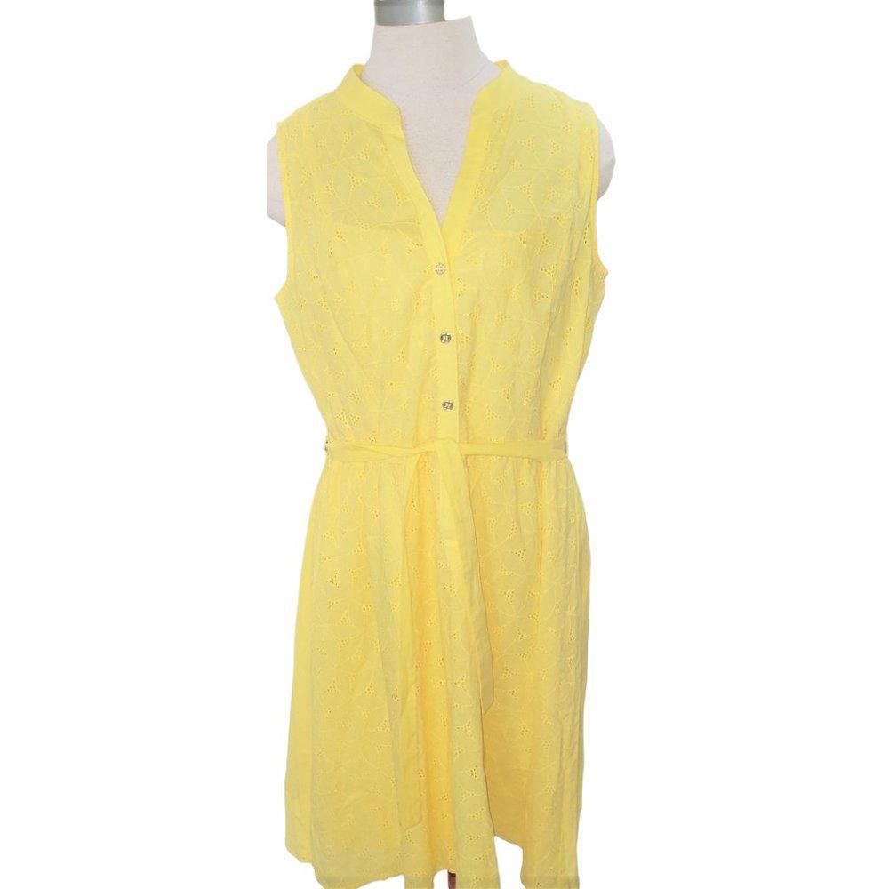 Designer CT515 Studio One New York Yellow Mini Button Down Dress 12 Size XL / US 12-14 / IT 48-50 - 1 Thumbnail