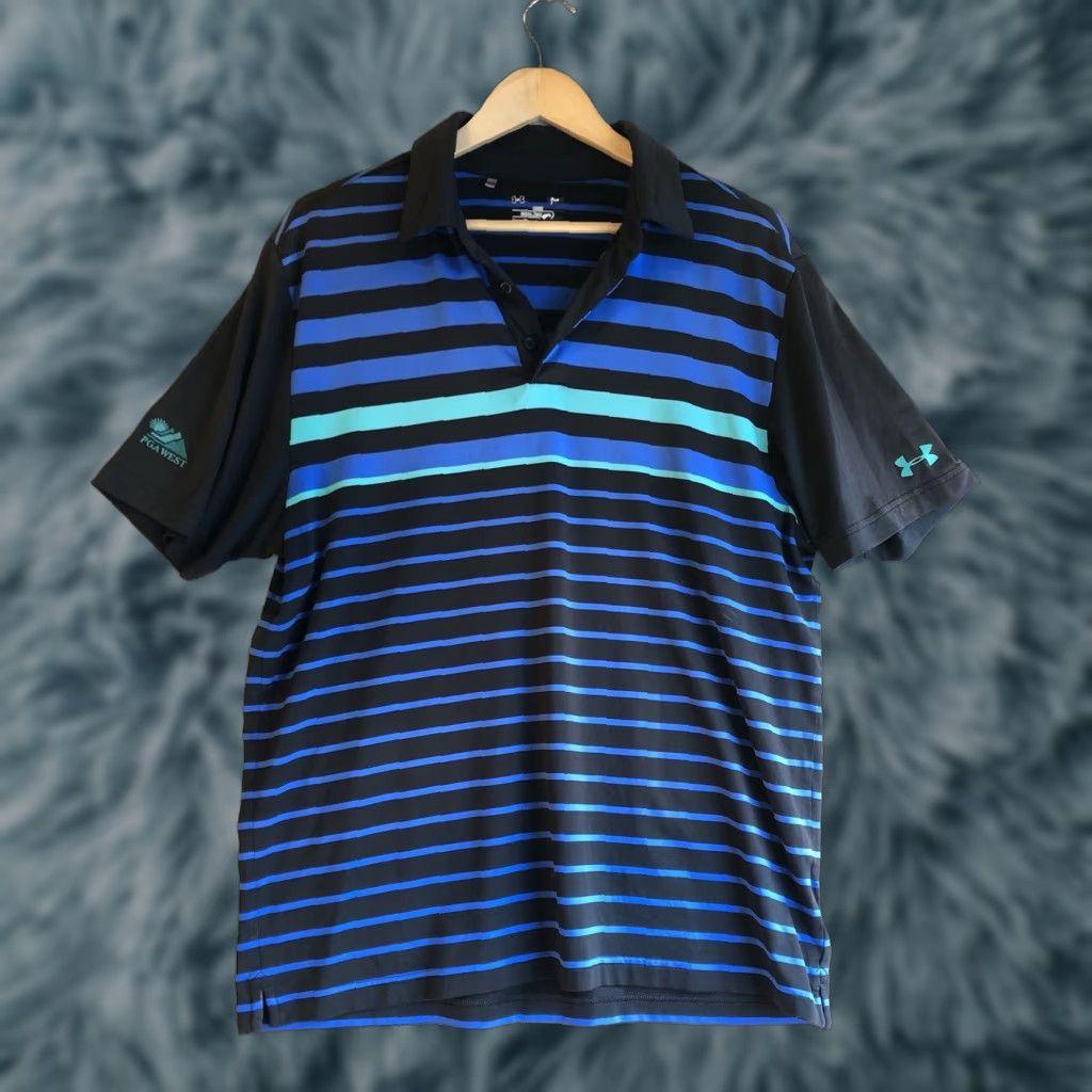 Under Armour Under Armour Shirt Mens L Striped Black Blue Sports Collar Casual Activewear Regular Size Size US L / EU 52-54 / 3 - 1 Thumbnail