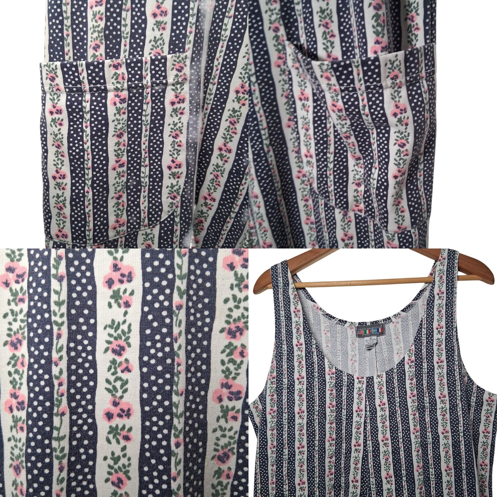 Vintage VINTAGE Paris Sport Club World Wide Romper Shirt One-Piece Blue Flowers Polka Dot Striped 1990s S Womens Size 28" / US 6 / IT 42 - 8 Thumbnail