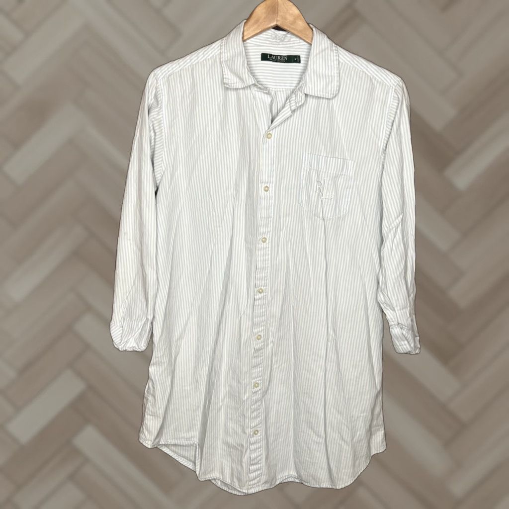 Ralph Lauren Lauren Ralph Lauren Shirt Womens M Blue Striped Pajama Button Logo Monogram Sleepshirt Christmas Preppy Princess Vintage: No Size ONE SIZE - 1 Thumbnail