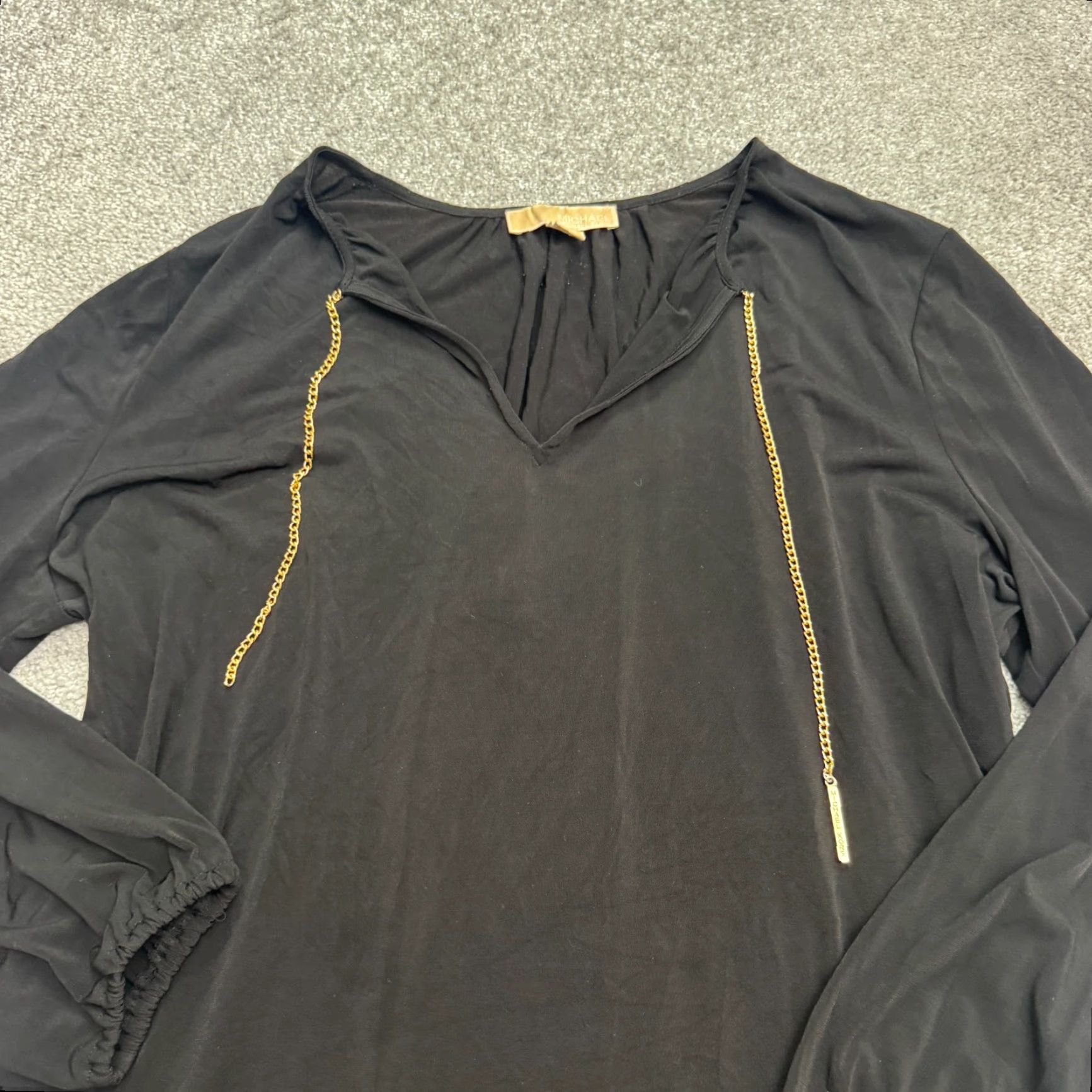 Michael Kors Michael Kors Gold Chain Shift Dress Women Large Black Long Sleeve V-Neck Classic Size L / US 10 / IT 46 - 3 Thumbnail