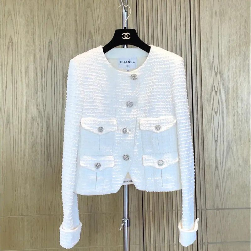 Chanel Chanel White Cotton Blend Women's Jacket 0089 Size S / US 4 / IT 40 - 1 Thumbnail