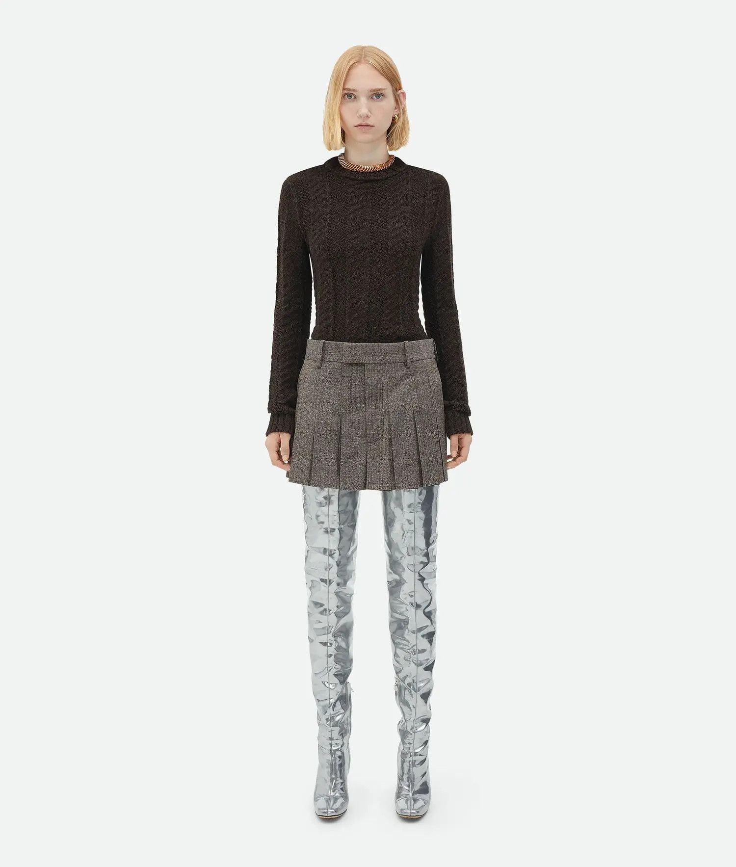Bottega Veneta o1w1db10825 Shetland Chevron Ribs Sweater in Dark Chestnut Size M / US 6-8 / IT 42-44 - 1 Thumbnail