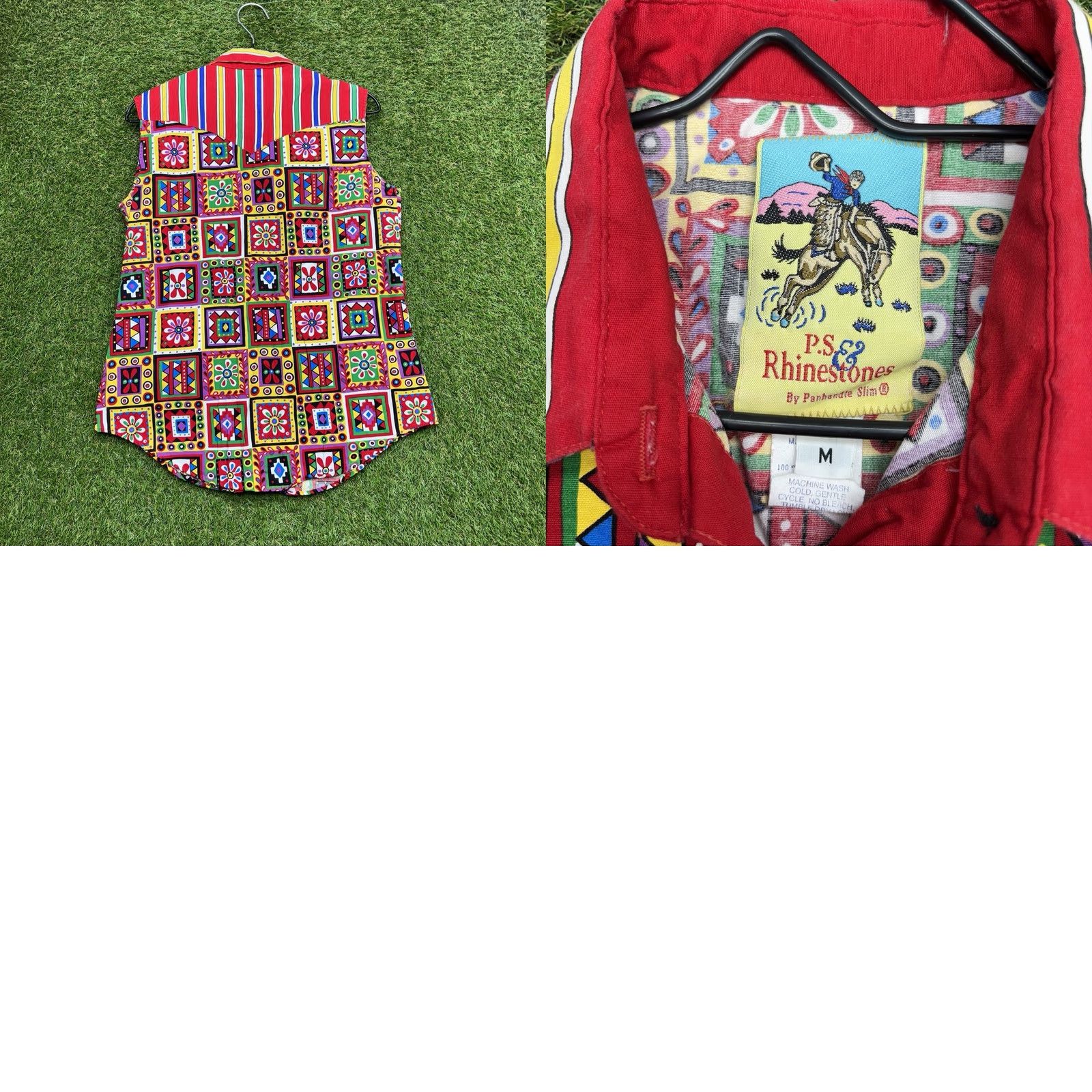 Vintage Panhandle Slim Shirt Womens Medium PS Rhinestones AOP Western Sleeveless 90s Red Cap Sleeve Size M / US 6-8 / IT 42-44 - 8 Thumbnail