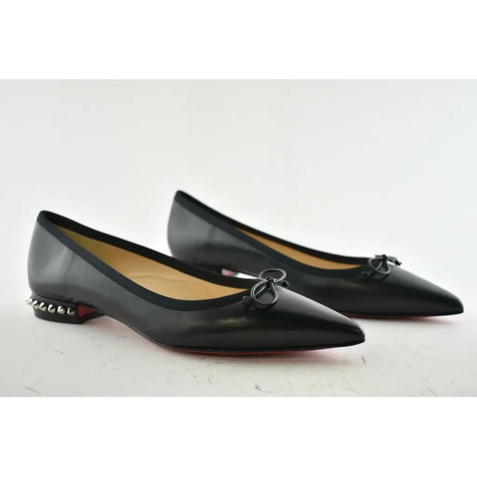 Christian Louboutin Christian Louboutin Hall Flat Black Leather Spike Pointed Size US 7.5 / IT 37.5 - 4 Thumbnail