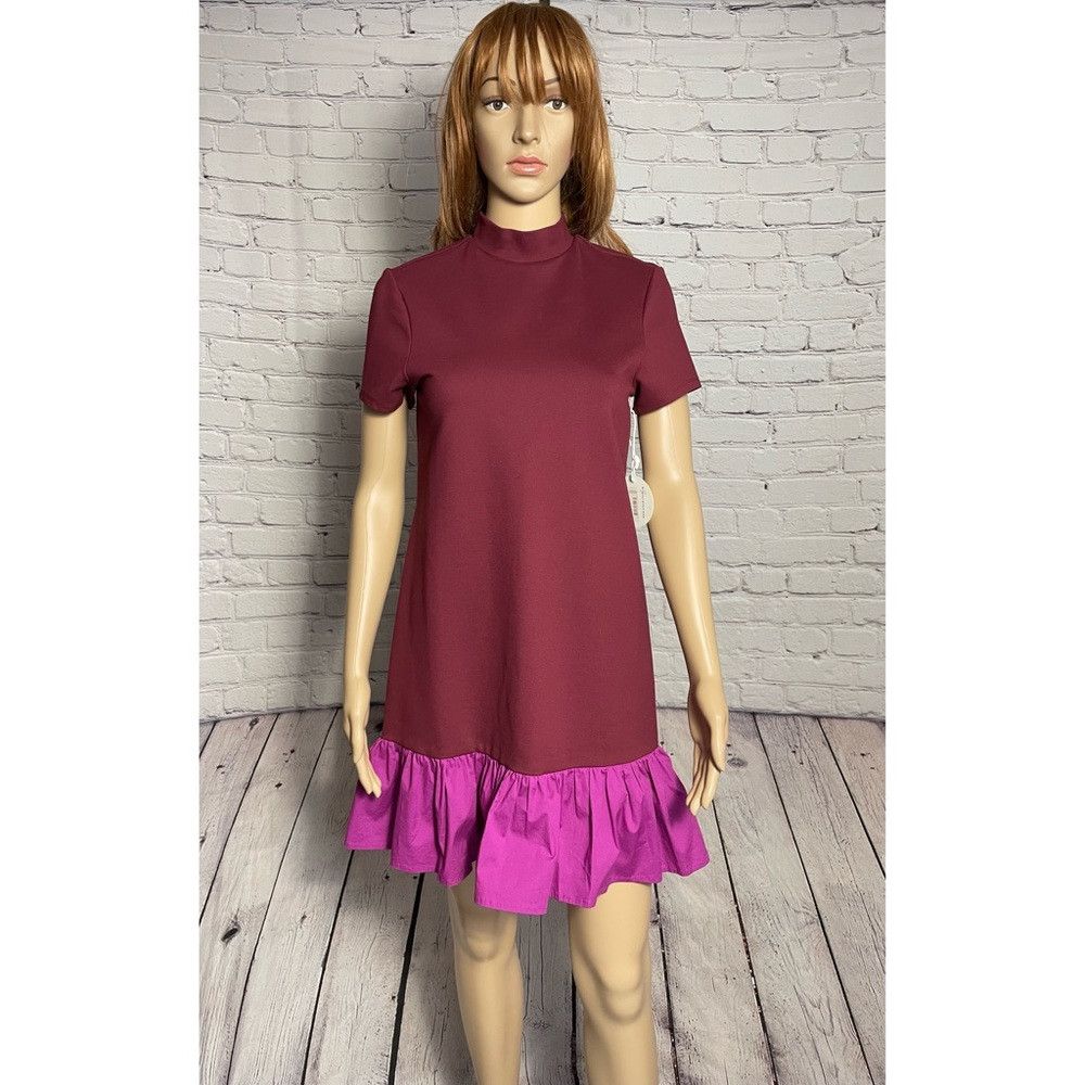 Staud NWT New $235 Staud Diam Colorblock High-Neck Ruffle Dress S Size XS / US 0-2 / IT 36-38 - 2 Thumbnail