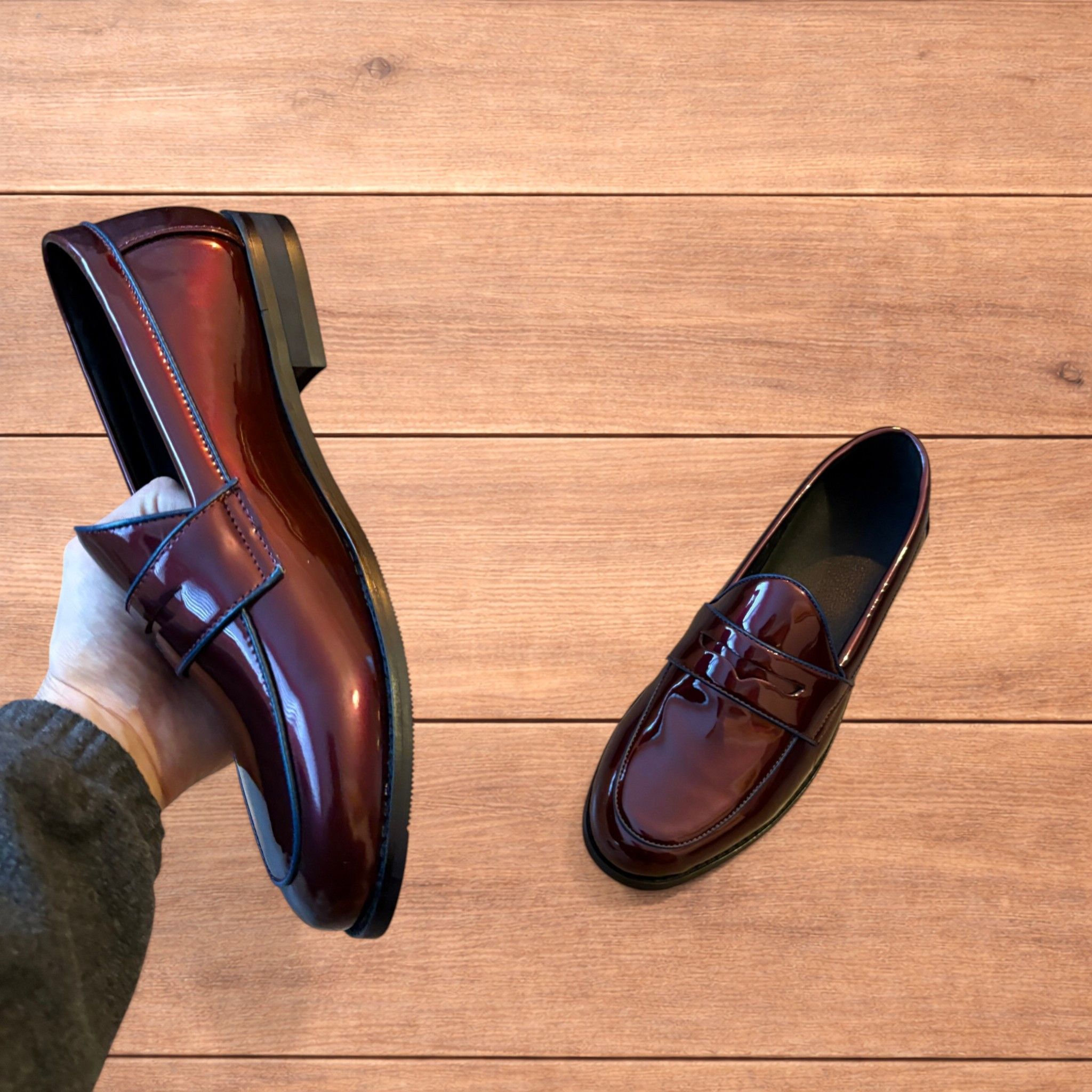 Japanese Brand Faux leather penny dress loafers shoes in oxblood red. Size US 11 / EU 44 - 3 Thumbnail