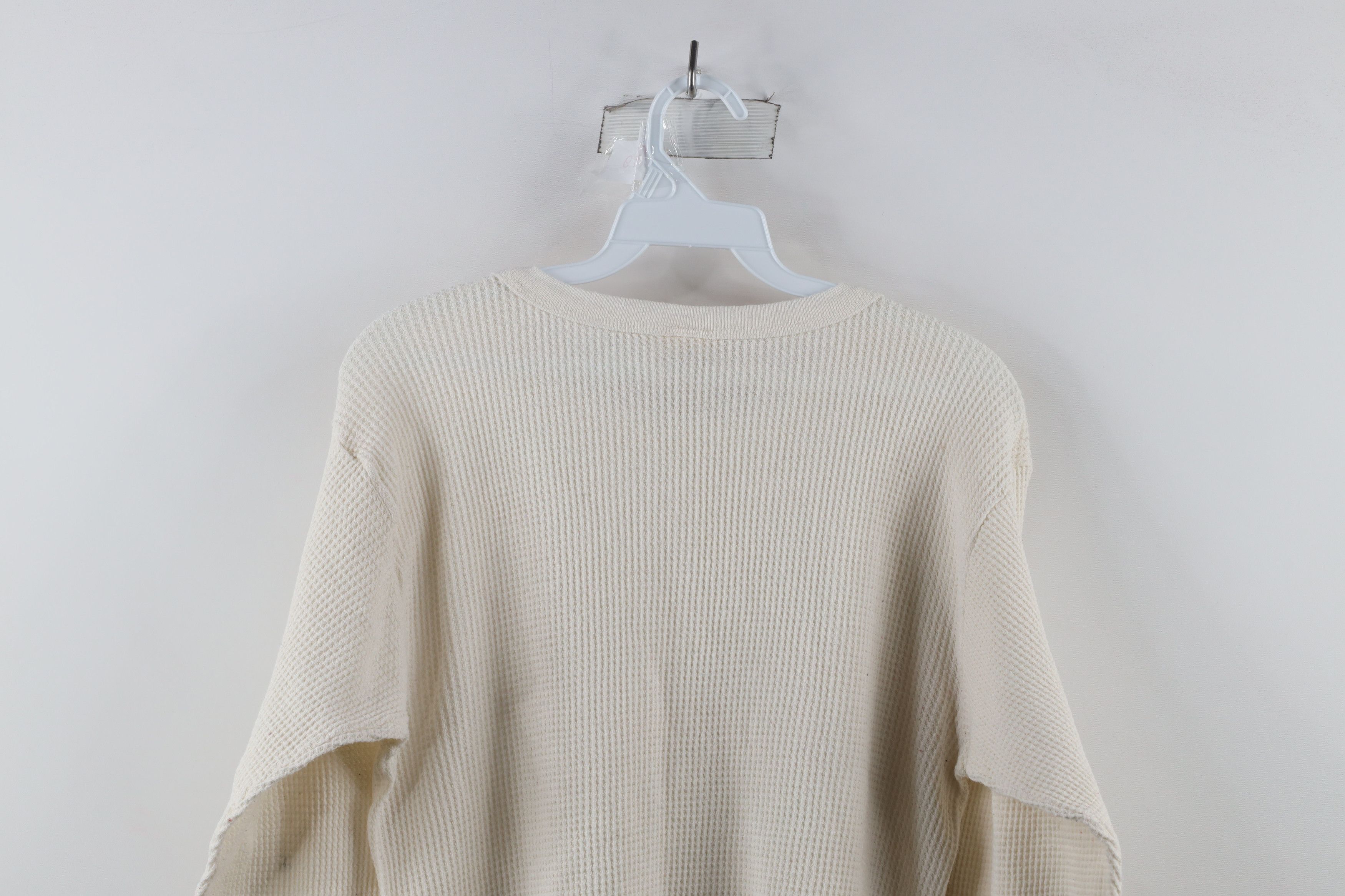 Vintage Vintage 90s Streetwear Waffle Knit Long Sleeve T-Shirt Cream Size US L / EU 52-54 / 3 - 8 Thumbnail